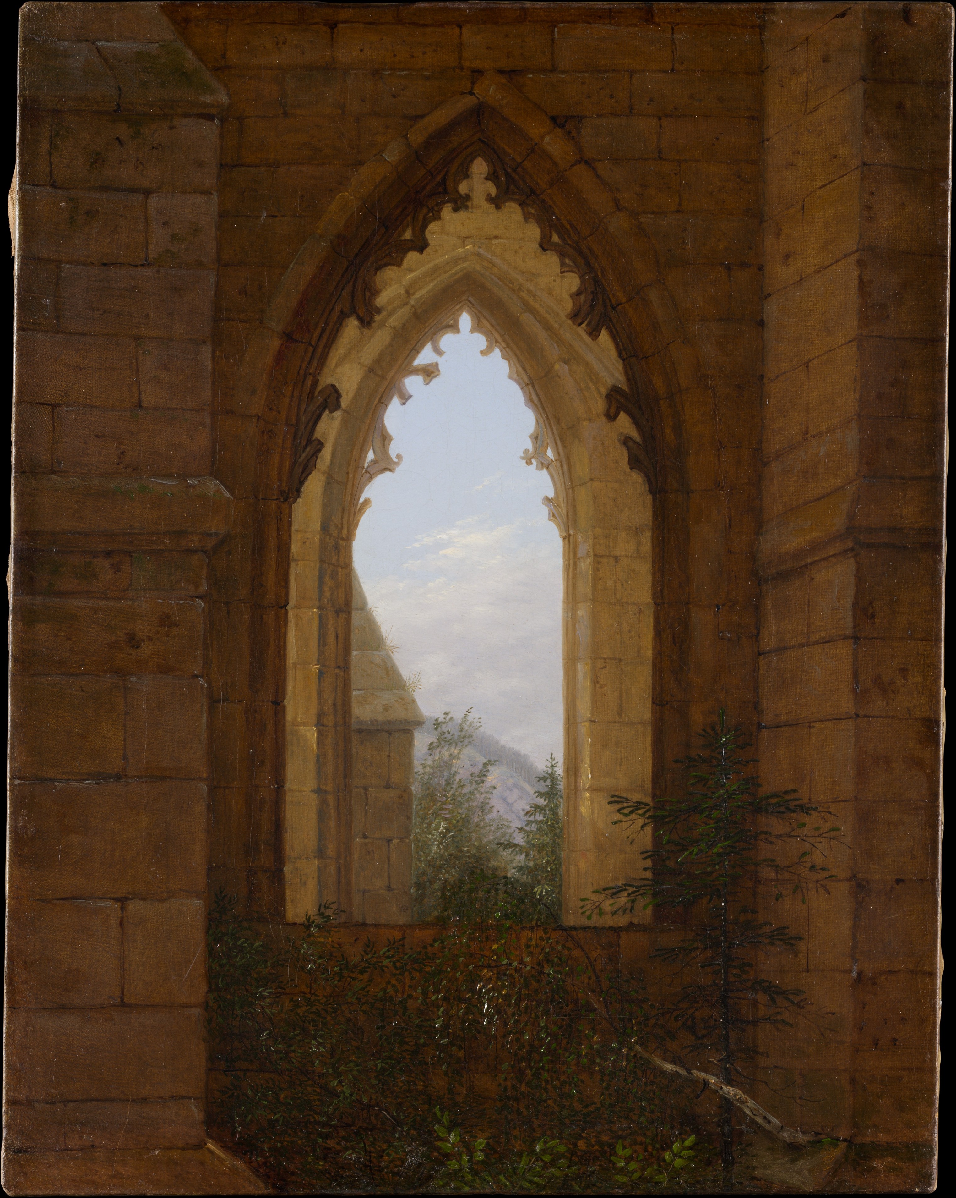 Gotická okna ve zřícenině kláštera v Oybinu by Carl Gustav Carus - cca 1828 - 43,2 × 33,7 cm 