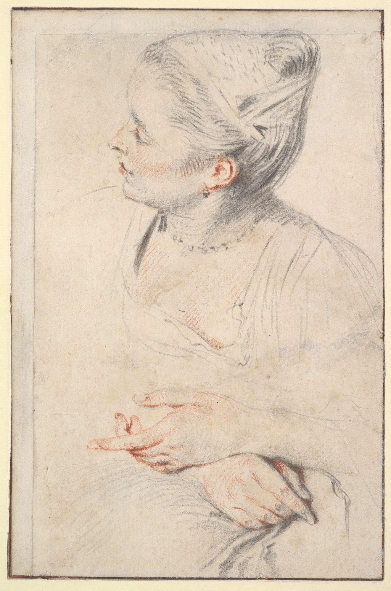 Studio di testa e mani di donna by Antoine Watteau - ca. 1717 - 19 x 12,7 cm 