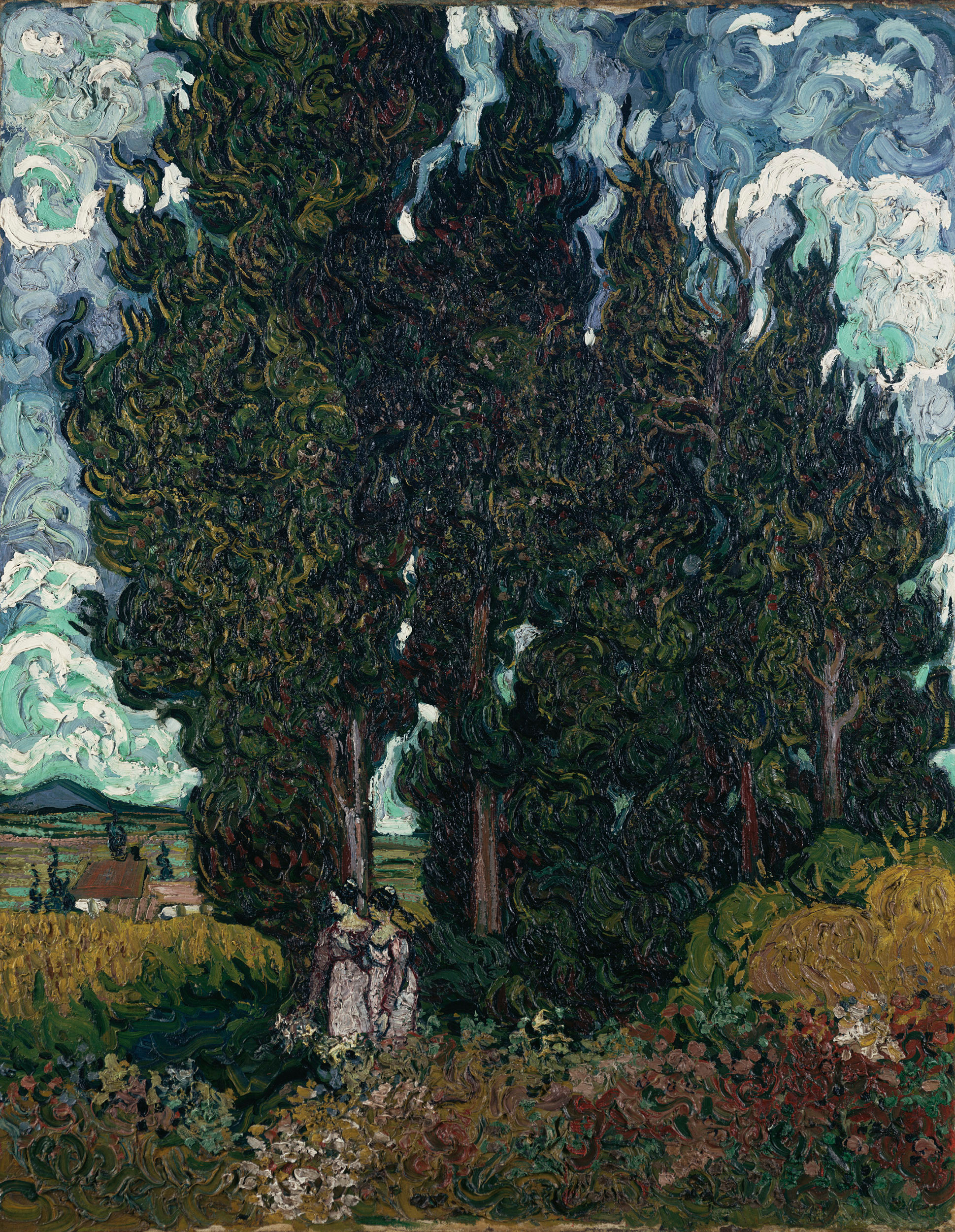Кипарисы с двумя фигурами by Винсе́нт Виллем Ван Гог - Июнь 1889 г. - февраль 1890 - 91,6 x 72,4 см 