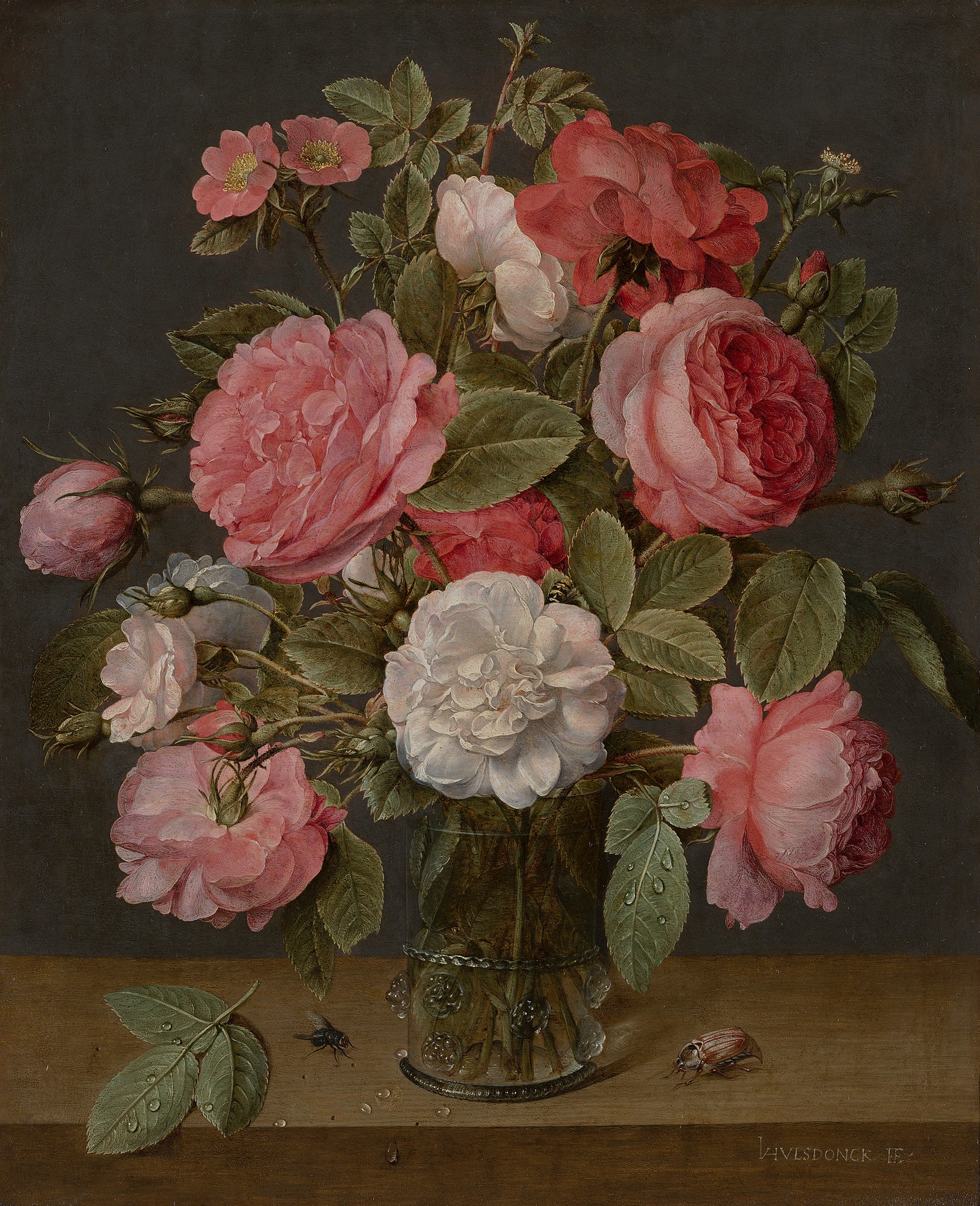 Rosor i en Glasvas by Jacob van Hulsdonck - ca 1640-1645 - 35 x 28,4 cm 