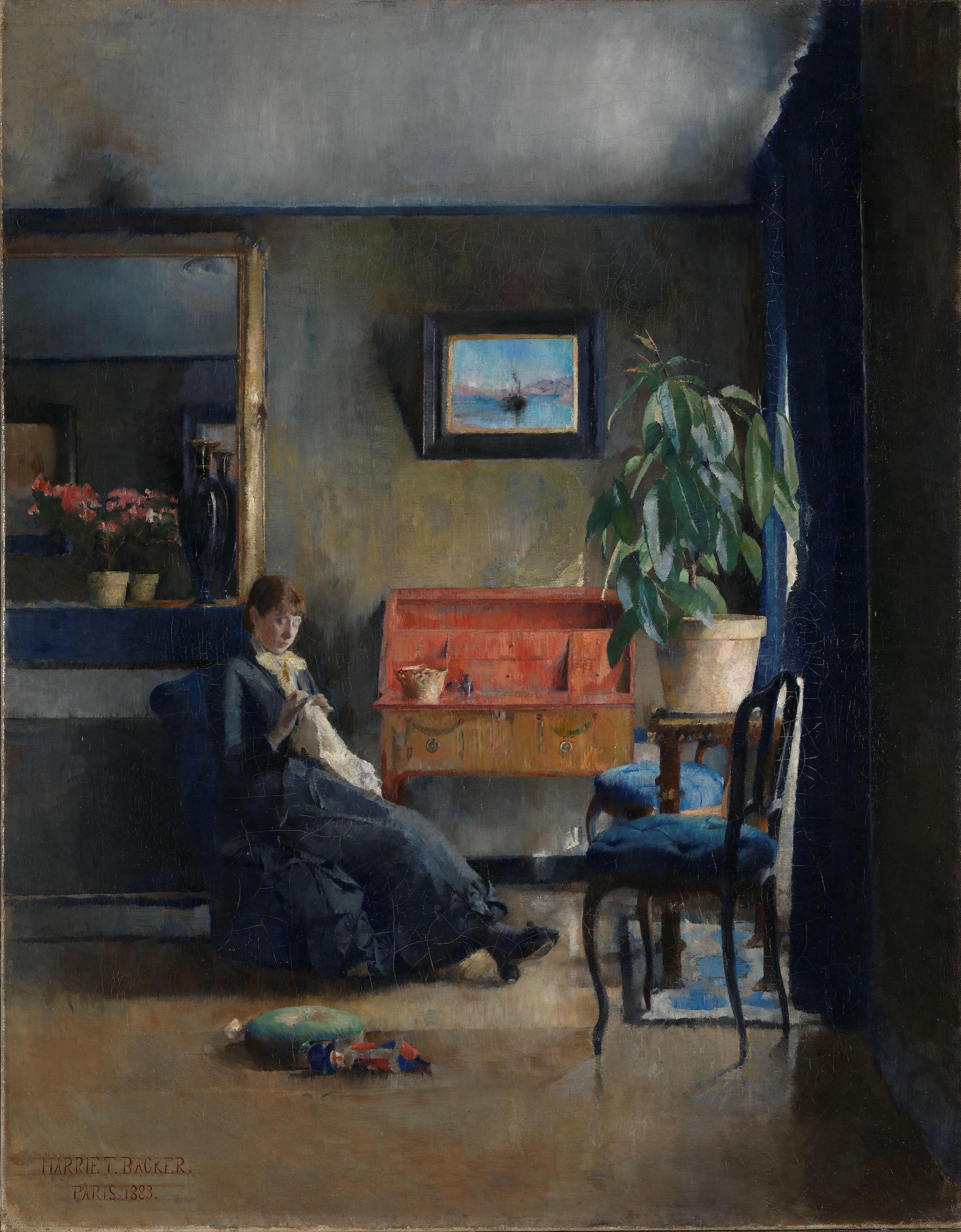 Kék enteriőr by Harriet Backer - 1883 - 66 x 84 cm 