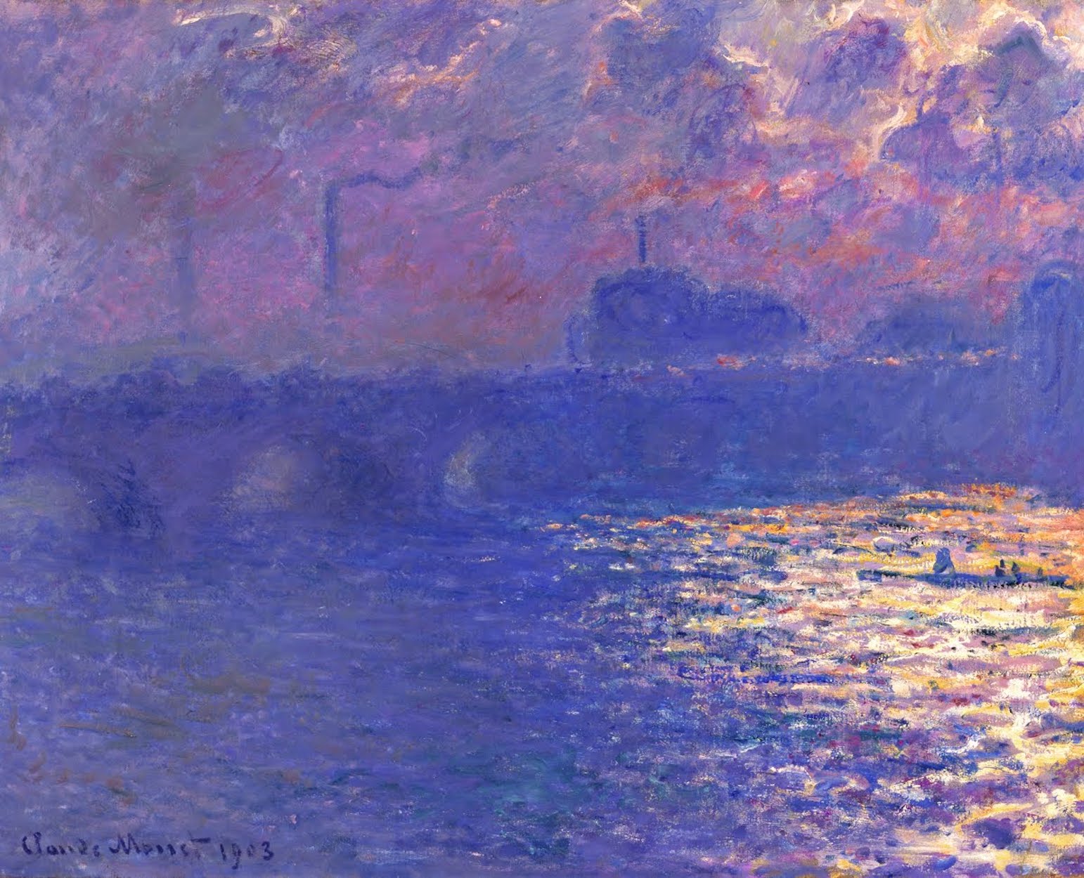 Puente de Waterloo, efecto de sol by Claude Monet - c. 1900 - 73,82 × 98,11 cm Museo de Arte de Milwaukee