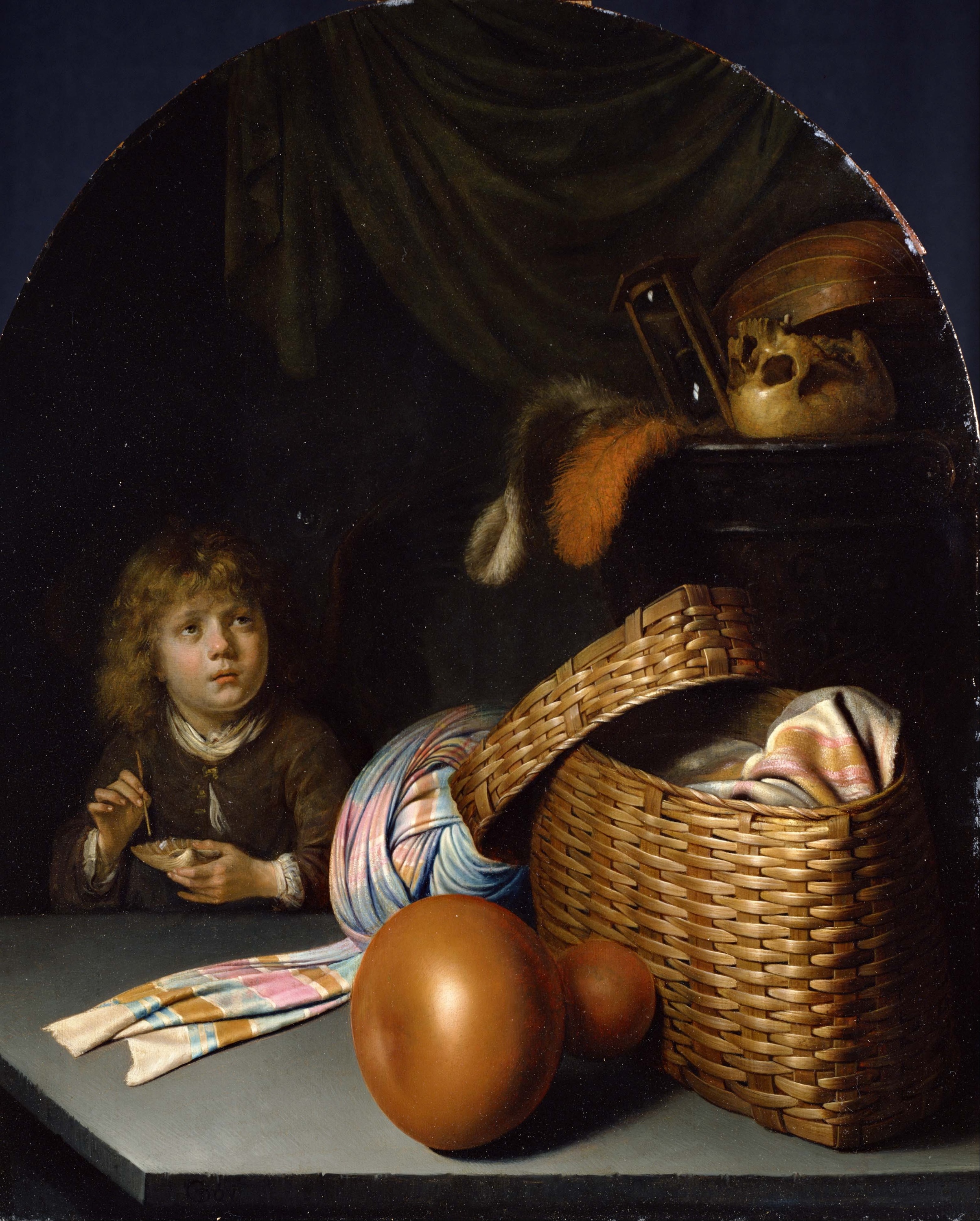 Csendélet szappanbuborékot fújó fiúval by Gerrit Dou - 1635-36 körül - 48 × 39,7 cm 
