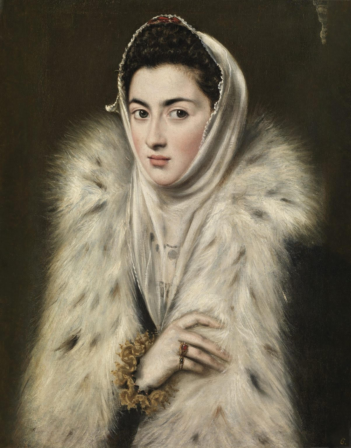 裹裘皮的女士 by 阿隆索·桑切斯·科埃略 科埃略 - 1577–1579 - 63 x 50厘米 波洛克庄园