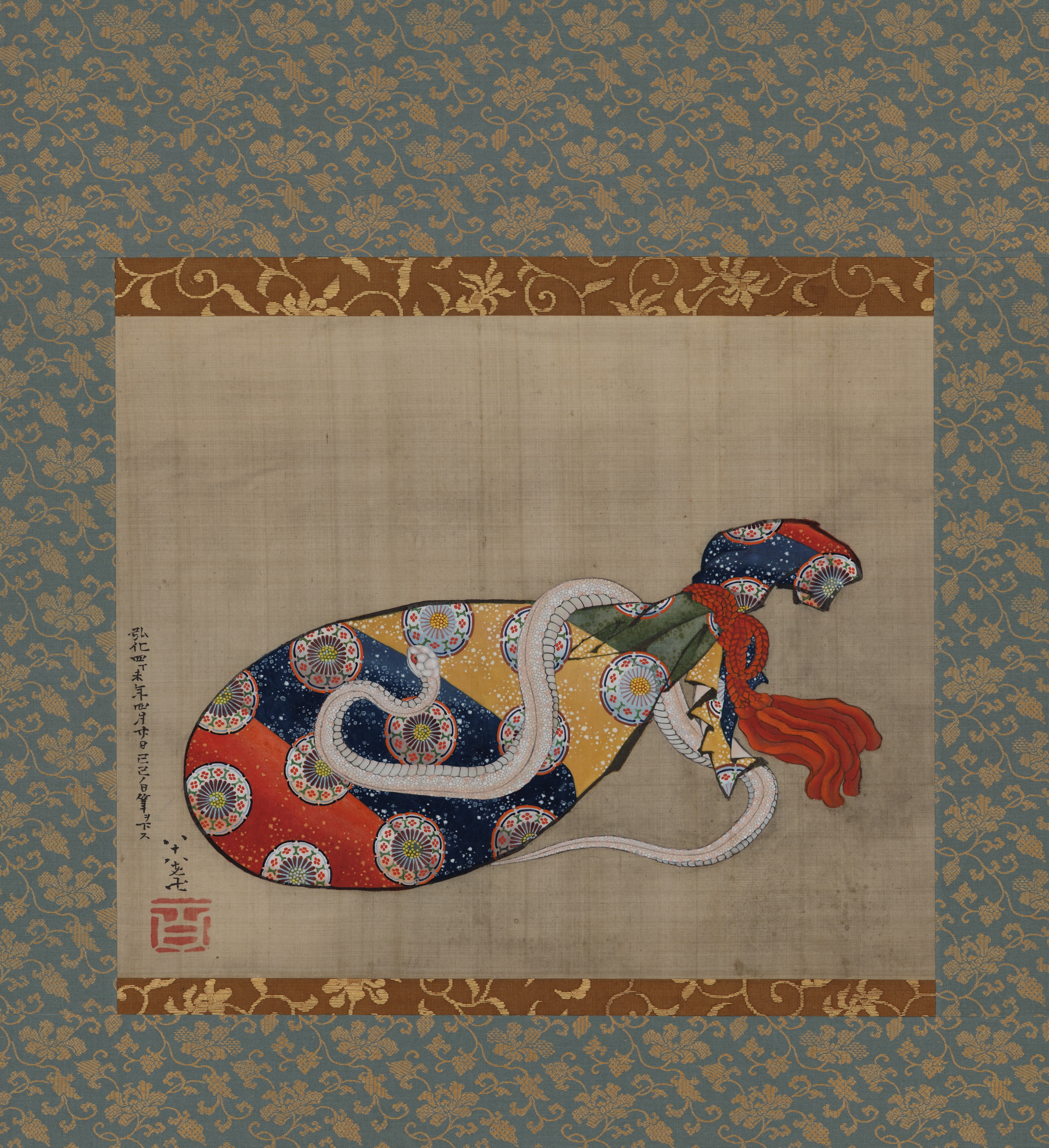 Lăuta și șarpele alb de Benten (Sarasvati) by Katsushika Hokusai - 1847 - 36.1 x 60.5 cm 