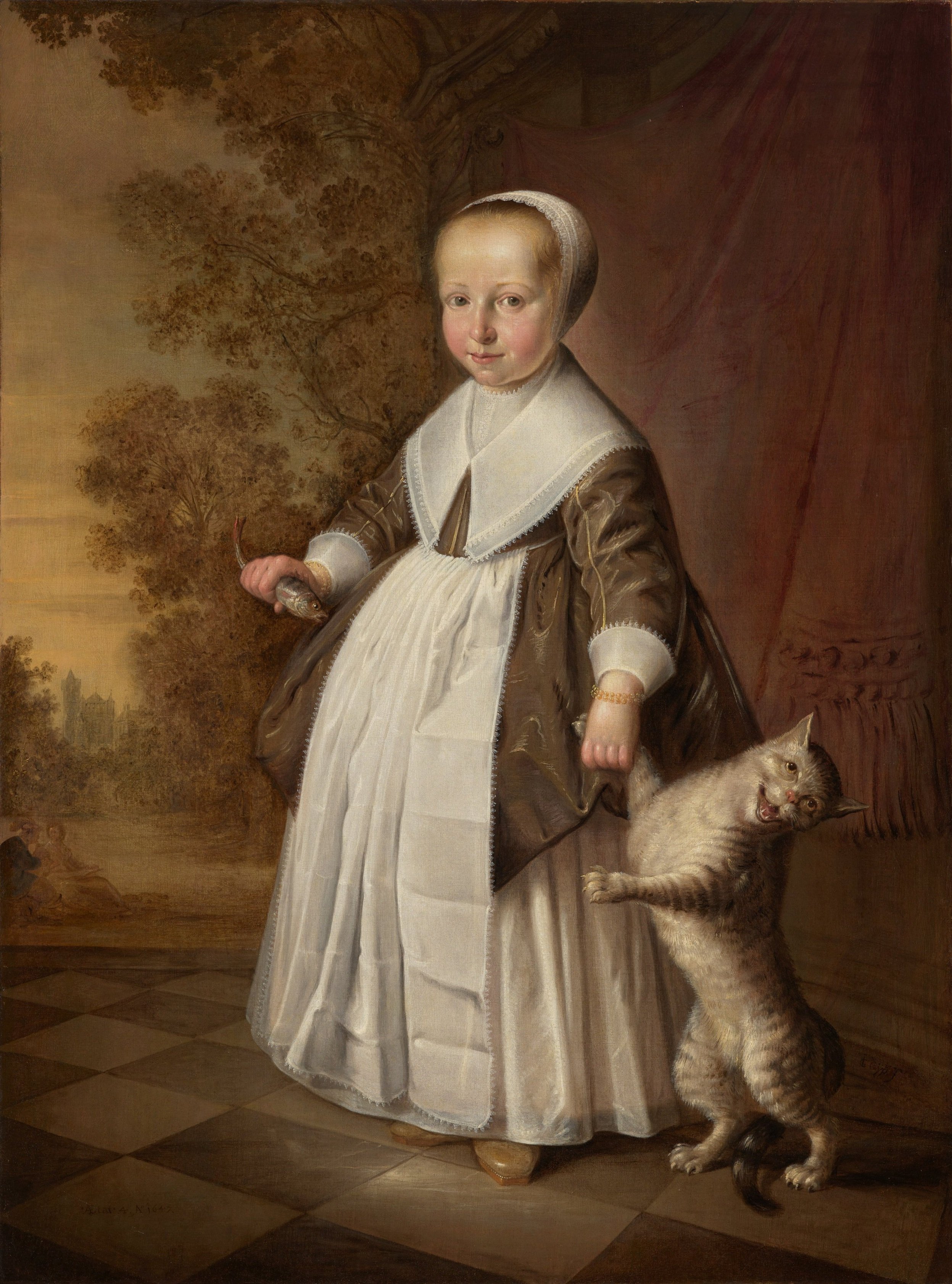 Négyéves kislány egy macskával és egy hallal by Jacob Gerritsz. Cuyp - 1647 - 108 × 80 cm 