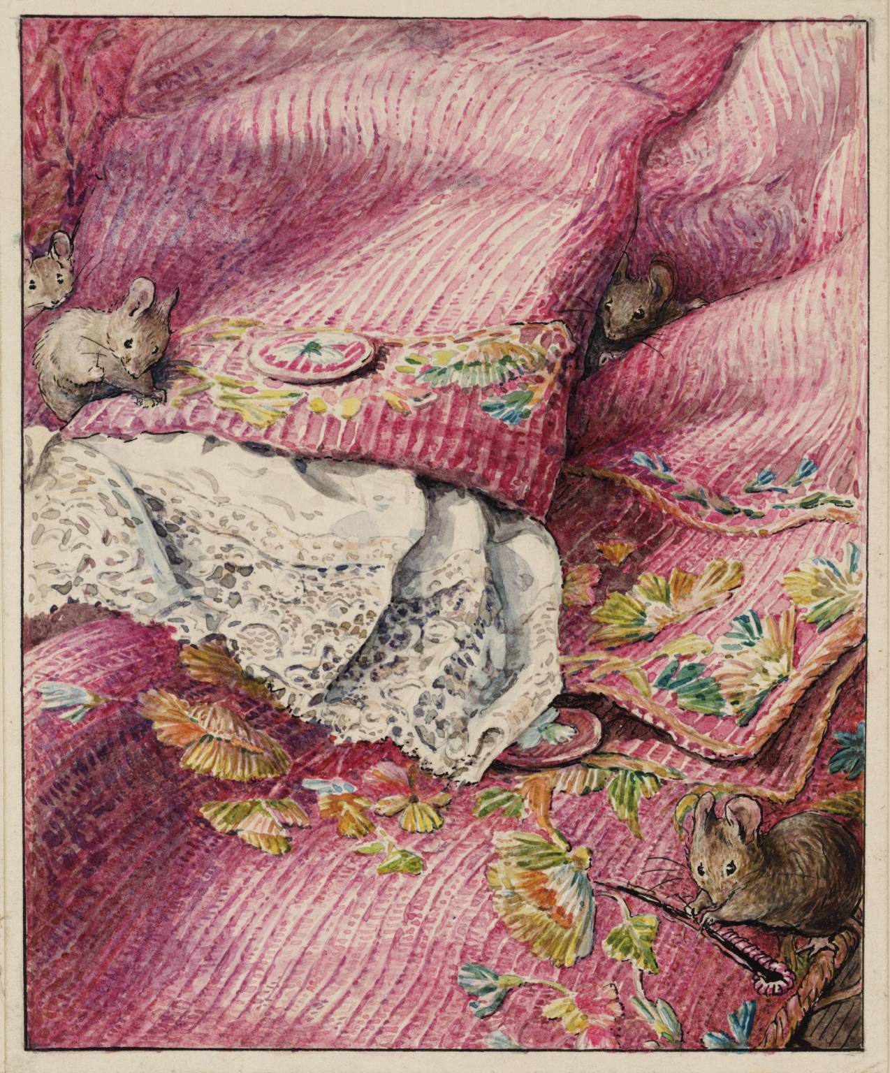 缝纽扣孔的小老鼠 by 比阿特丽克斯 波特 - 1902 - 11.1 x 9.2厘米 泰特英国美术馆