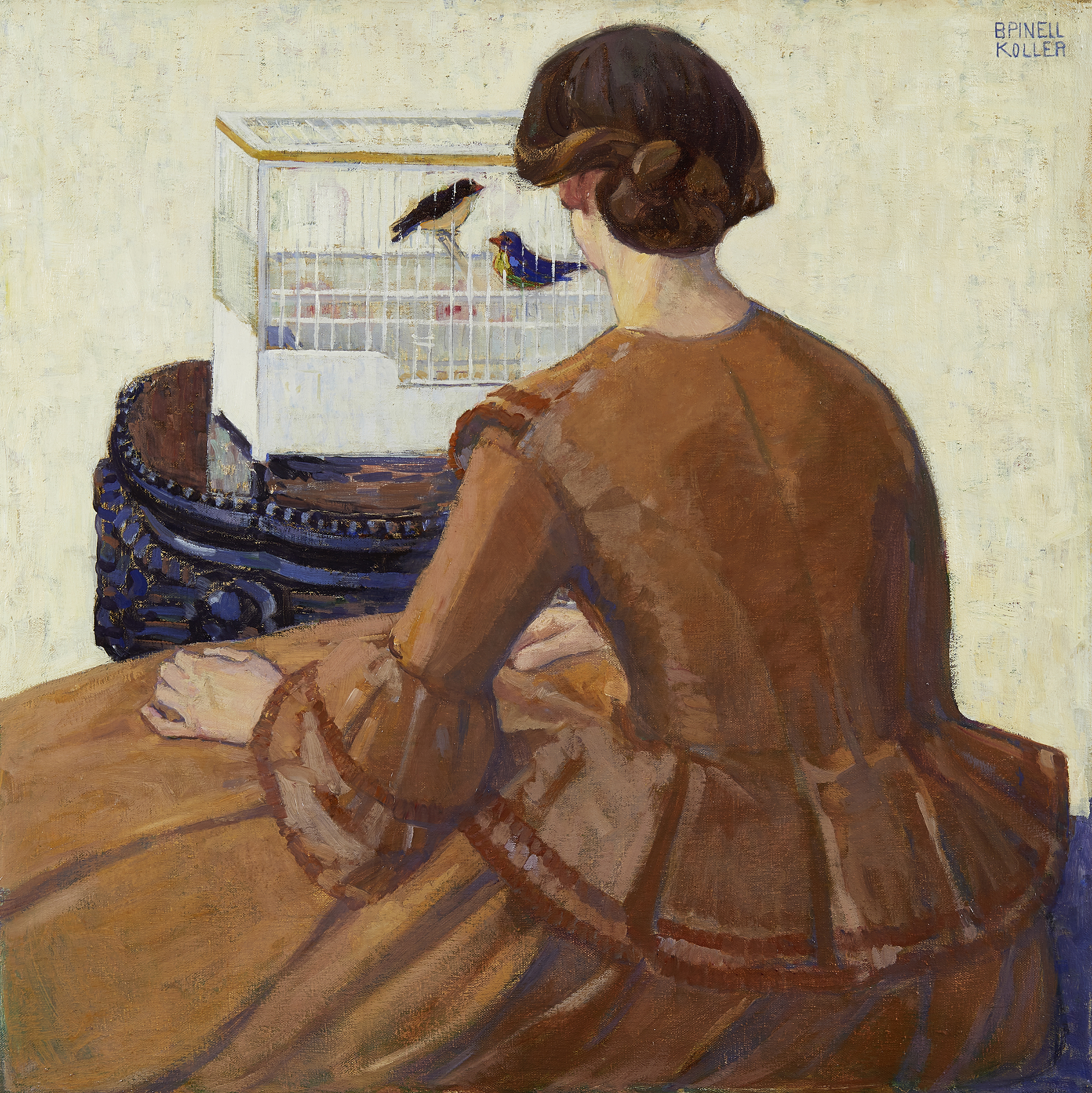 Tânără femeie în fața coliviei by Broncia Koller-Pinell - cca. 1907 - 80 x 80 cm 