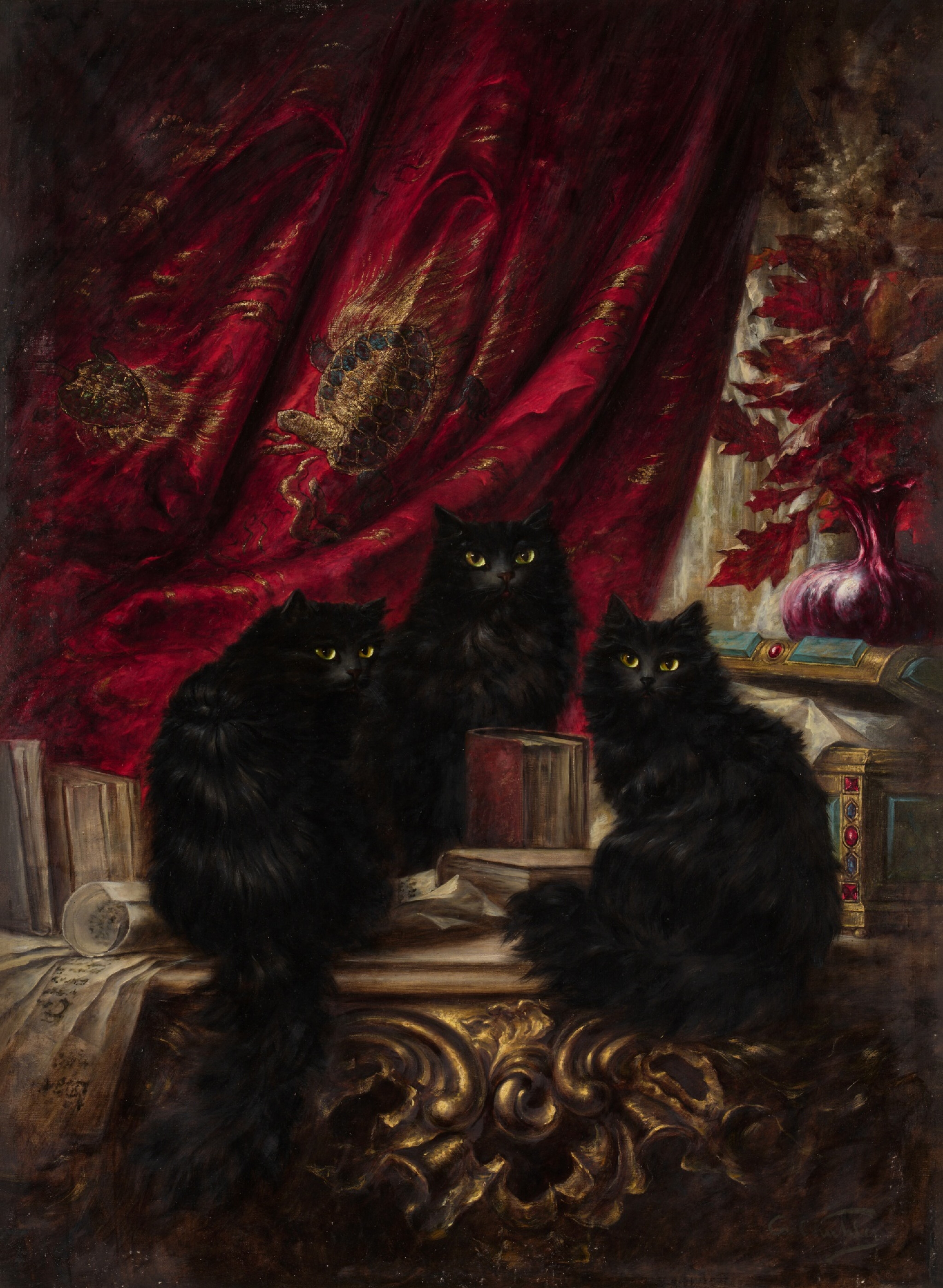 Trzy czarne koty by Carl Kahler - 2 poł. XIX w. - 153 x 112,4 cm 