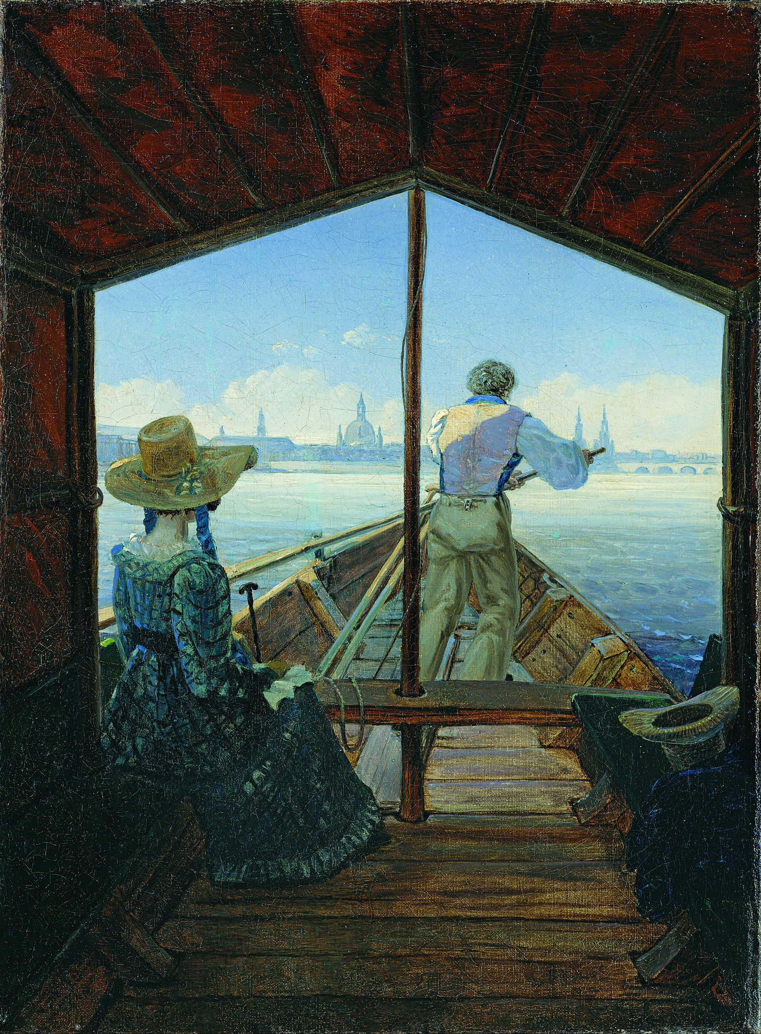 易北河的清晨 by Carl Gustav Carus - 1827 - 22 x 29 cm 