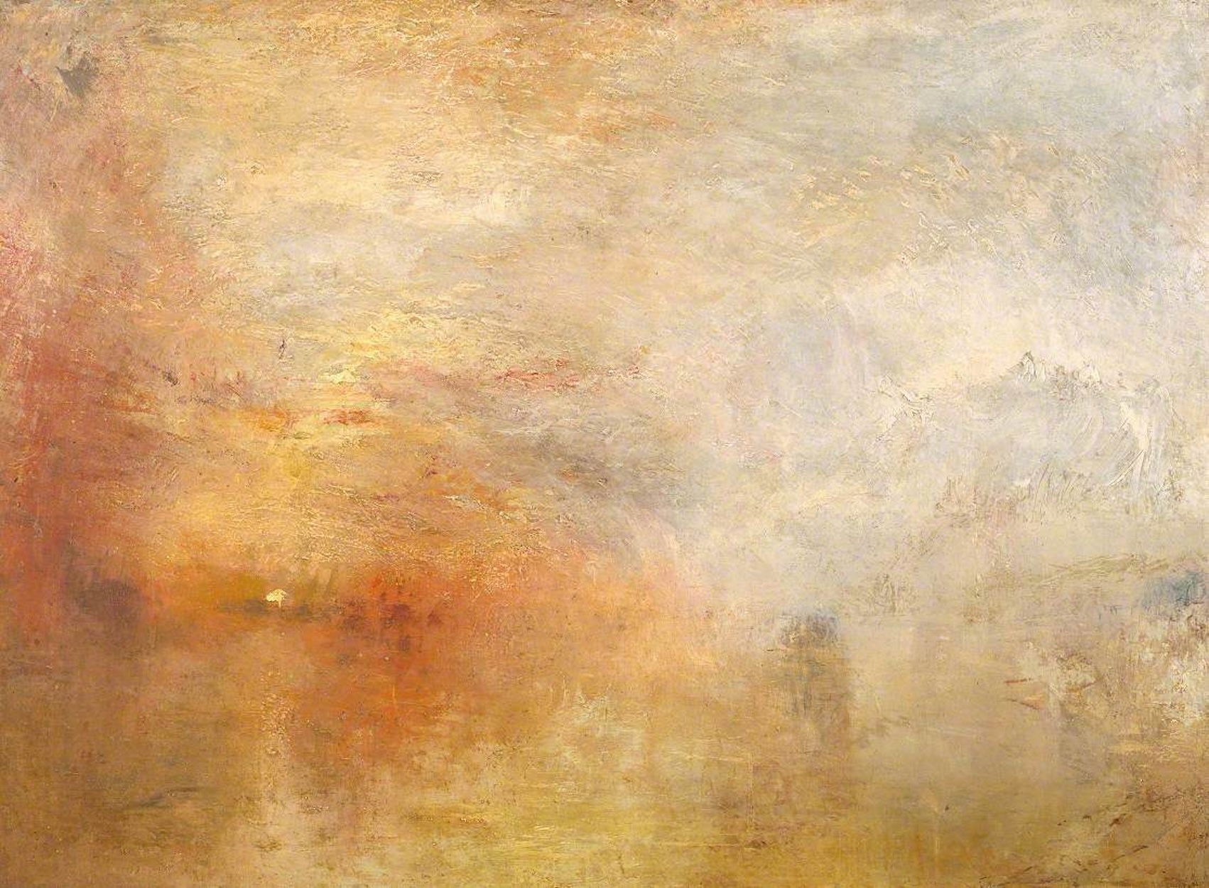 Sun Setting Over a Lake by Joseph Mallord William Turner - c. 1840 - 91.1 × 122.6 cm Metropolitan Museum of Art