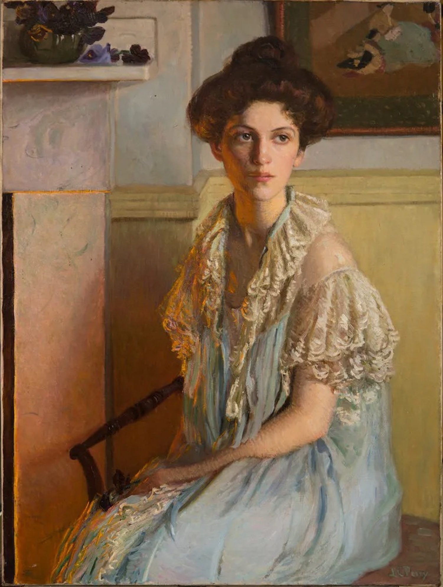 سيدة مع وعاء من البنفسج by Lilla Cabot Perry - حوالي: 1910 - 76.2 × 102.2 سم 