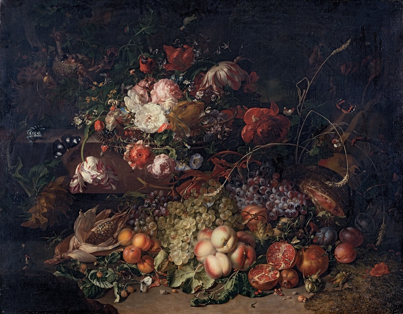 Fleurs et fruits dans une forêt by Rachel Ruysch - 1714 - 97 x 123.2 cm 
