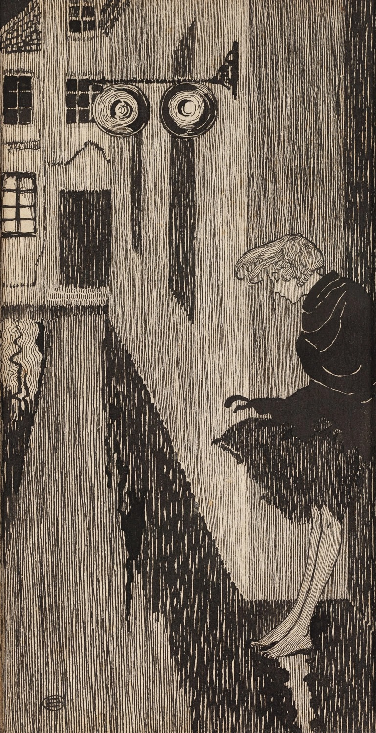 Street at Night by Edward Okuń - c. 1900 - 22,5 x 11,5 cm private collection