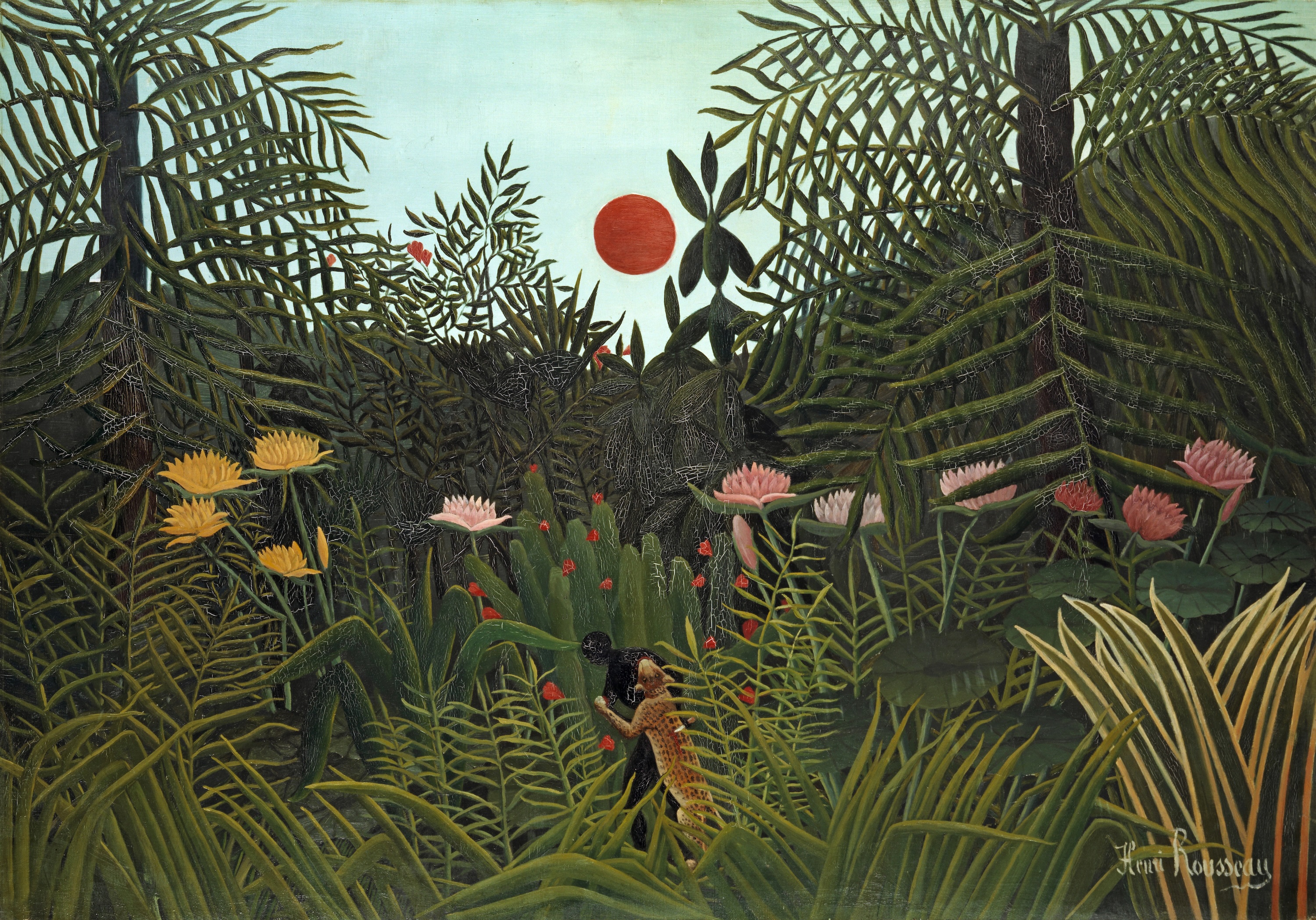 Jungle with Setting Sun by Henri Rousseau - c. 1910 - 113.6 x 162.3 cm Kunstmuseum Basel