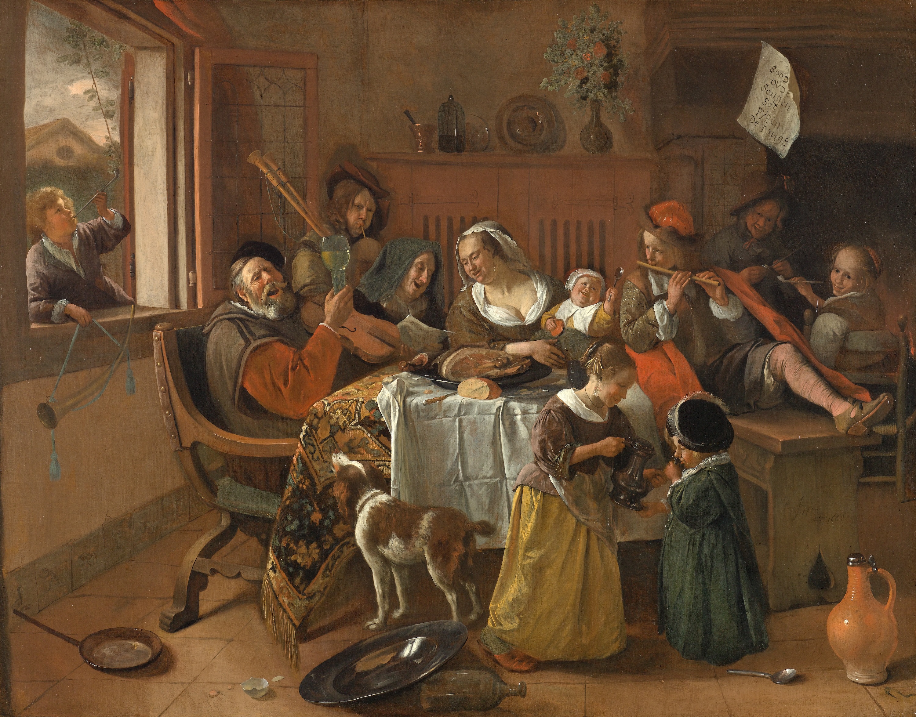 陽気な家族 by Jan Steen - 1668年 - 110.5 x 141 cm 