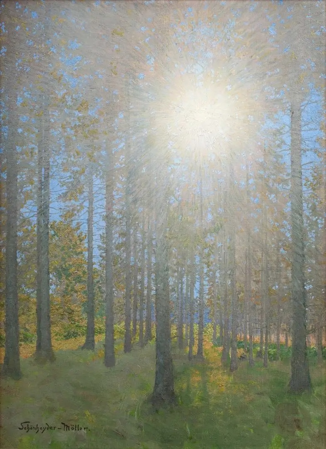 Солнечный свет в сосновом лесу by Valdemar Schønheyder Møller - ок. 1895-1900 - 57 x 41.5 см 