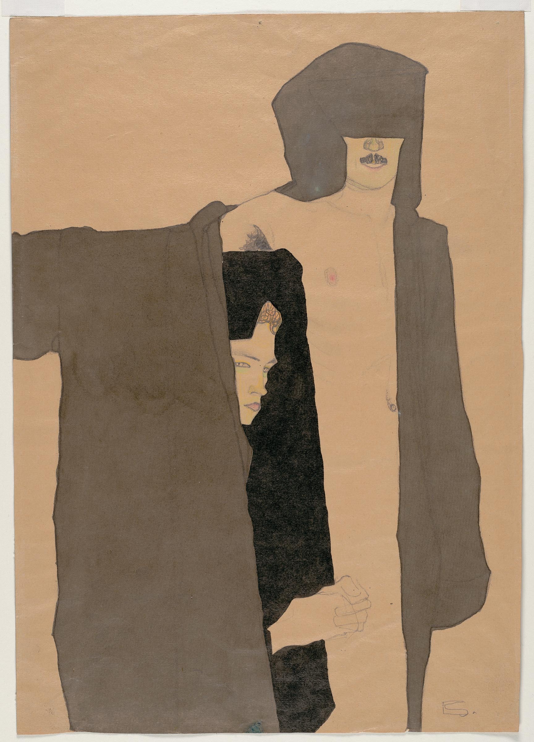 情侶 by Egon Schiele - 約1909 - 44.45 × 31.12 cm 