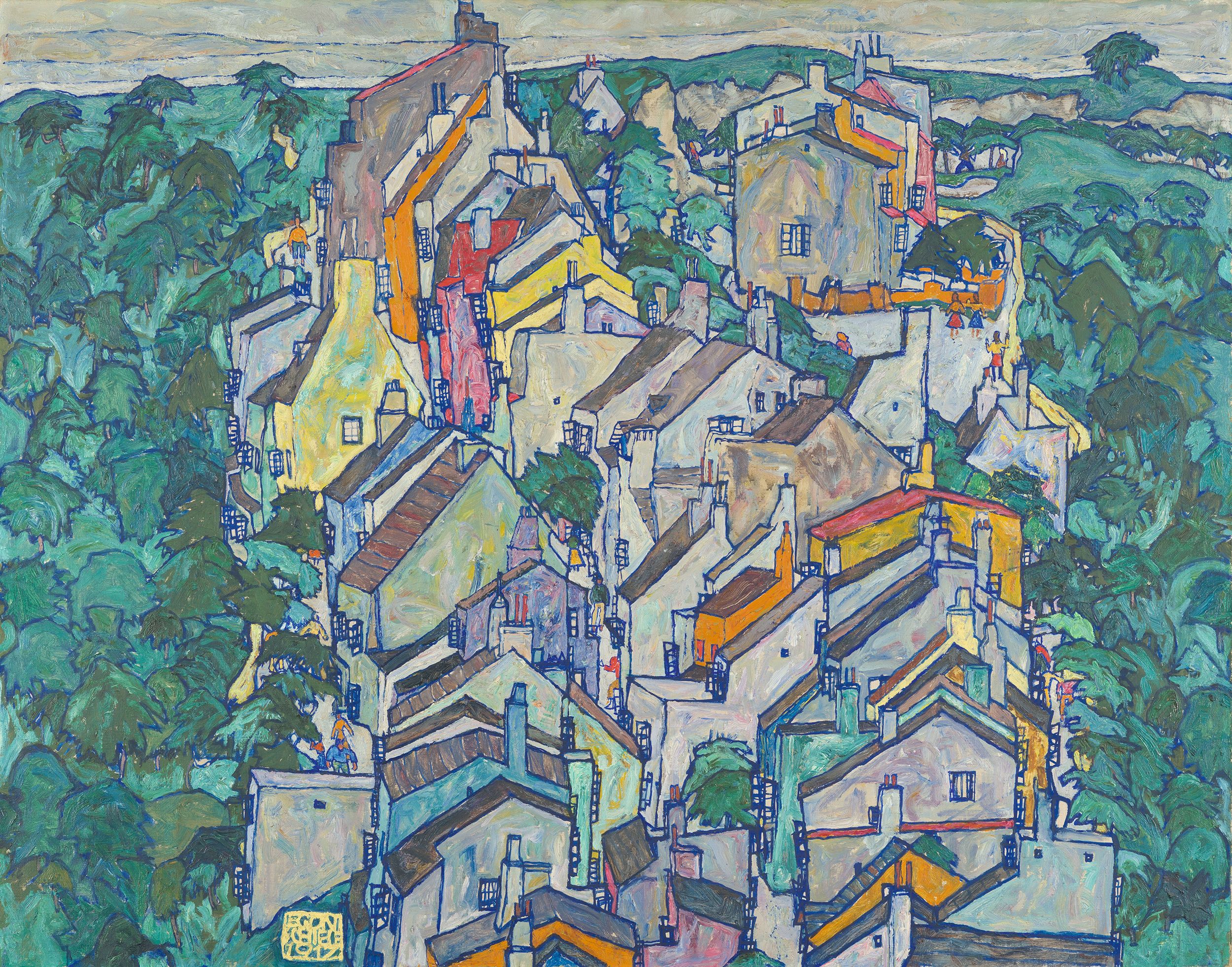 綠蔭中的小鎮（古城 Ⅲ） by Egon Schiele - 1917 - 110.7 x 140.1 cm 