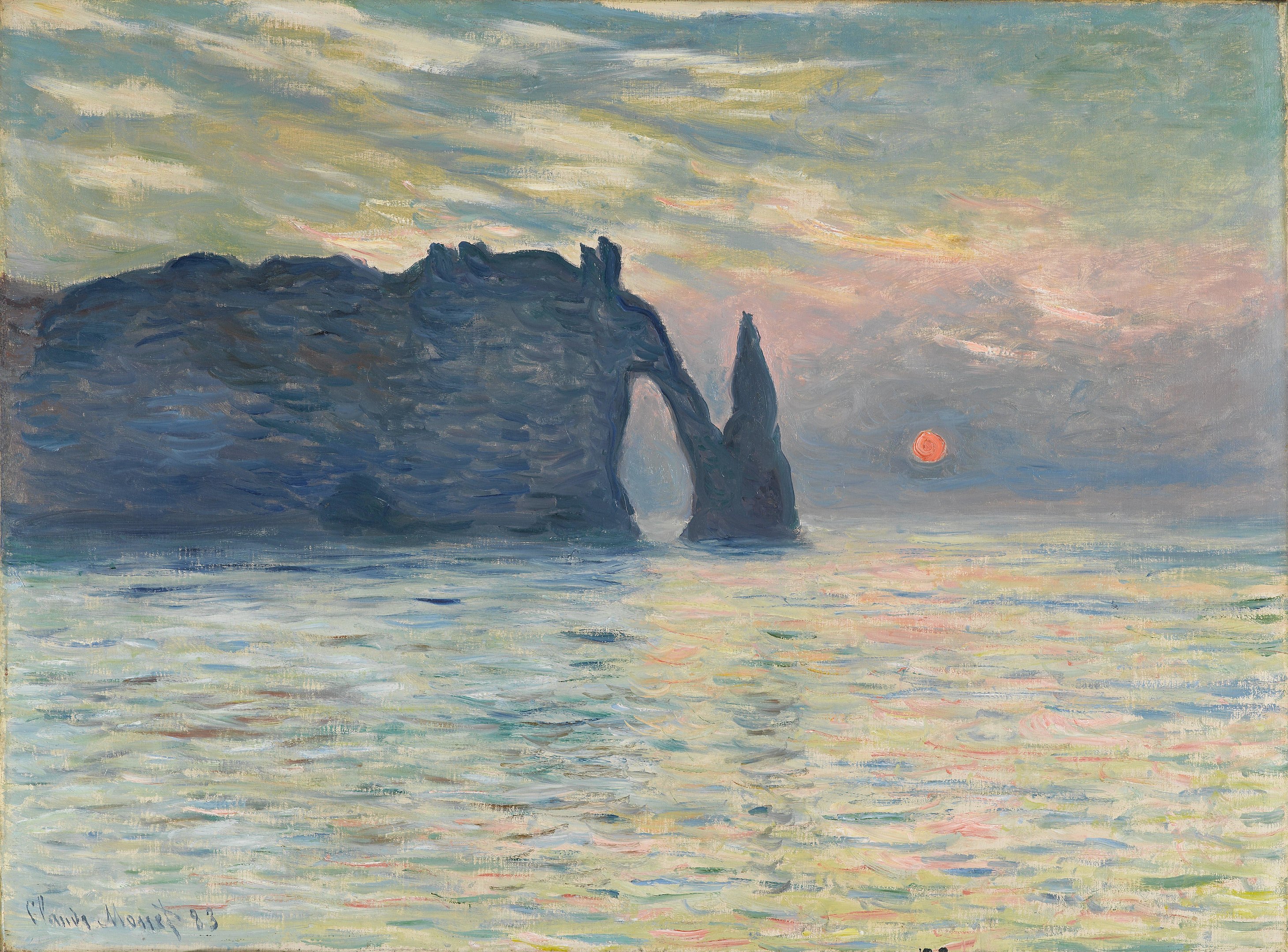 المنحدر، إتريتا، غروب الشمس by Claude Monet - 1882-1883 - 81.8 x 60.5 cm 