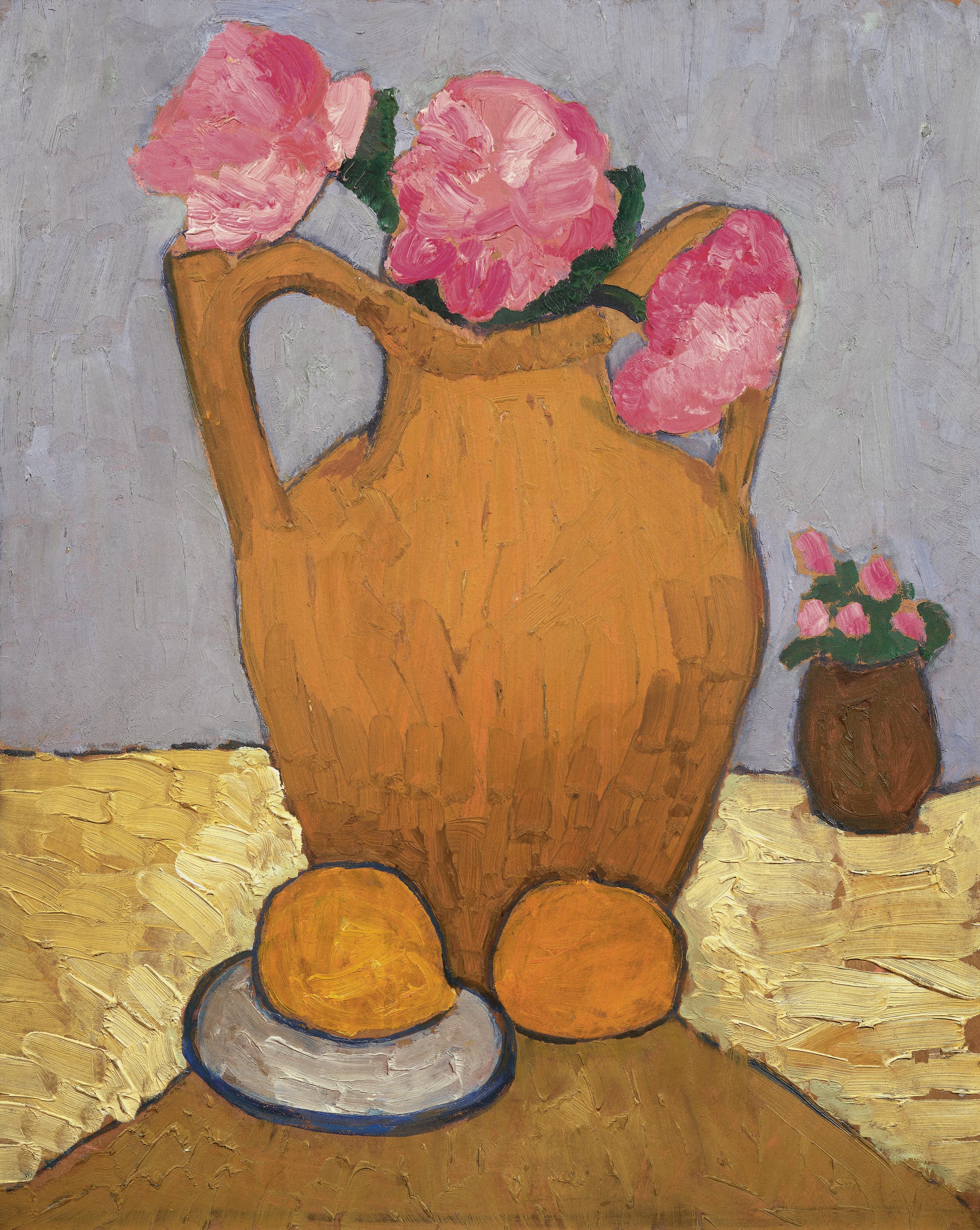 土の壺、牡丹、オレンジのある静物 by Paula Modersohn-Becker - 1906年 - 56 x 70 cm 