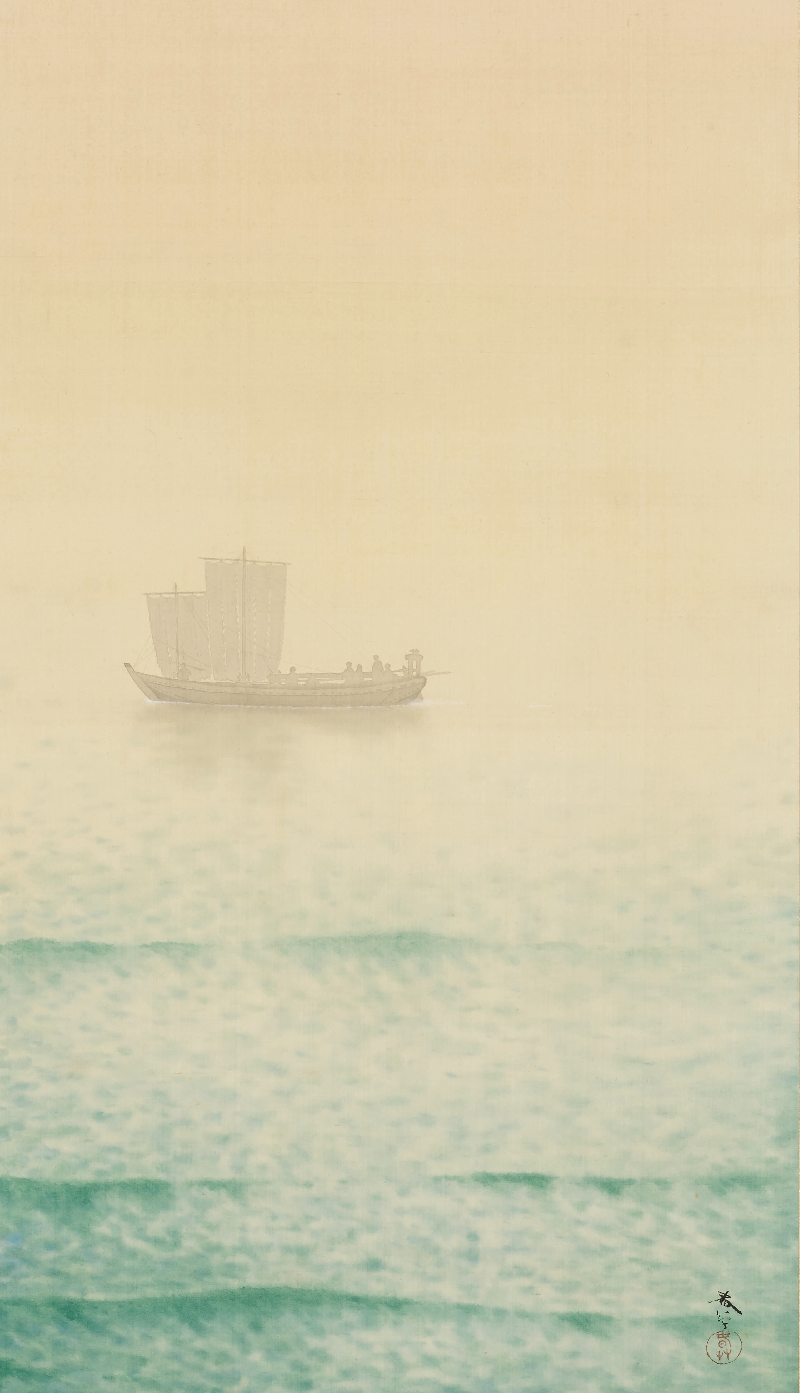 Naviguer sur la vague bleue (recadrée) by Hishida Shunsō - Vers 1907 - 118.5 x 49.5 cm Musée d'art de Fukuda