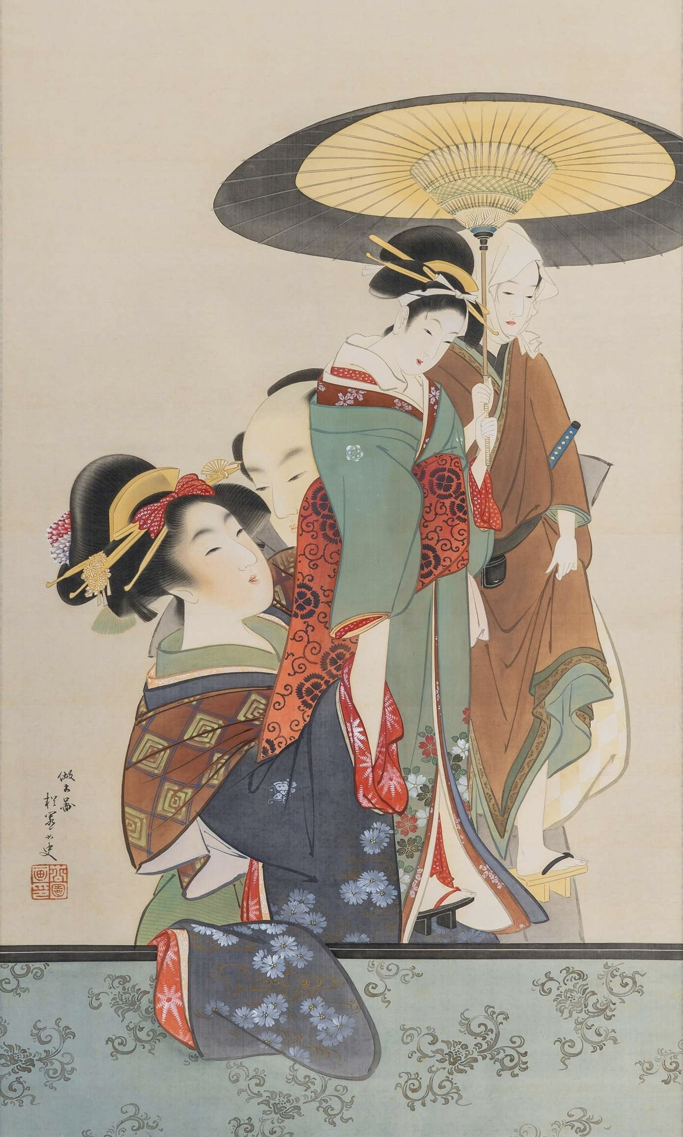 Dockteater (beskuren) by Uemura Shōen - 1900-talet - 107 x 51 cm 
