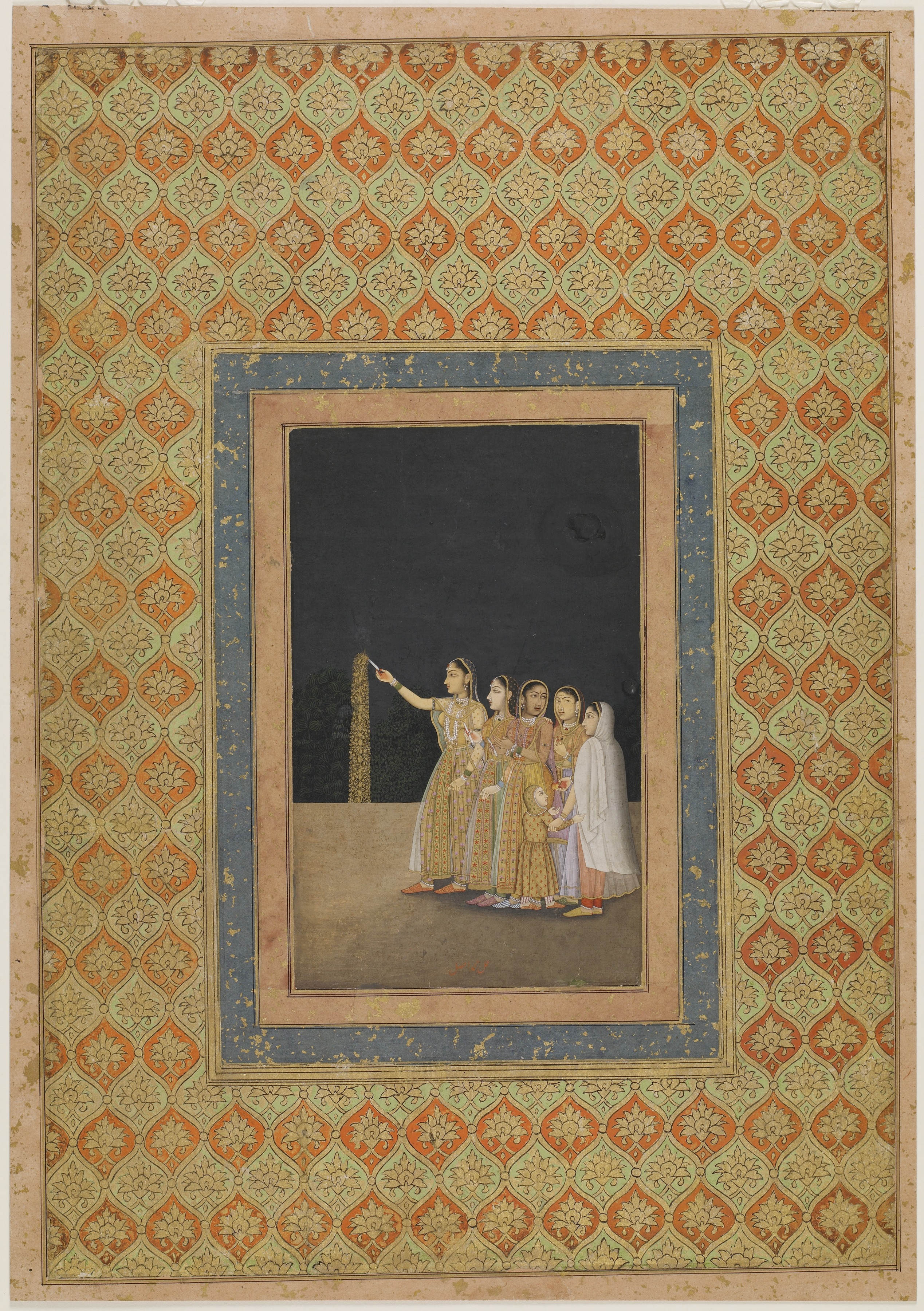 Дворске даме се играју ватрометом by Muhammad Afzal - око 1740. - 18.9 x 11.7 cm 