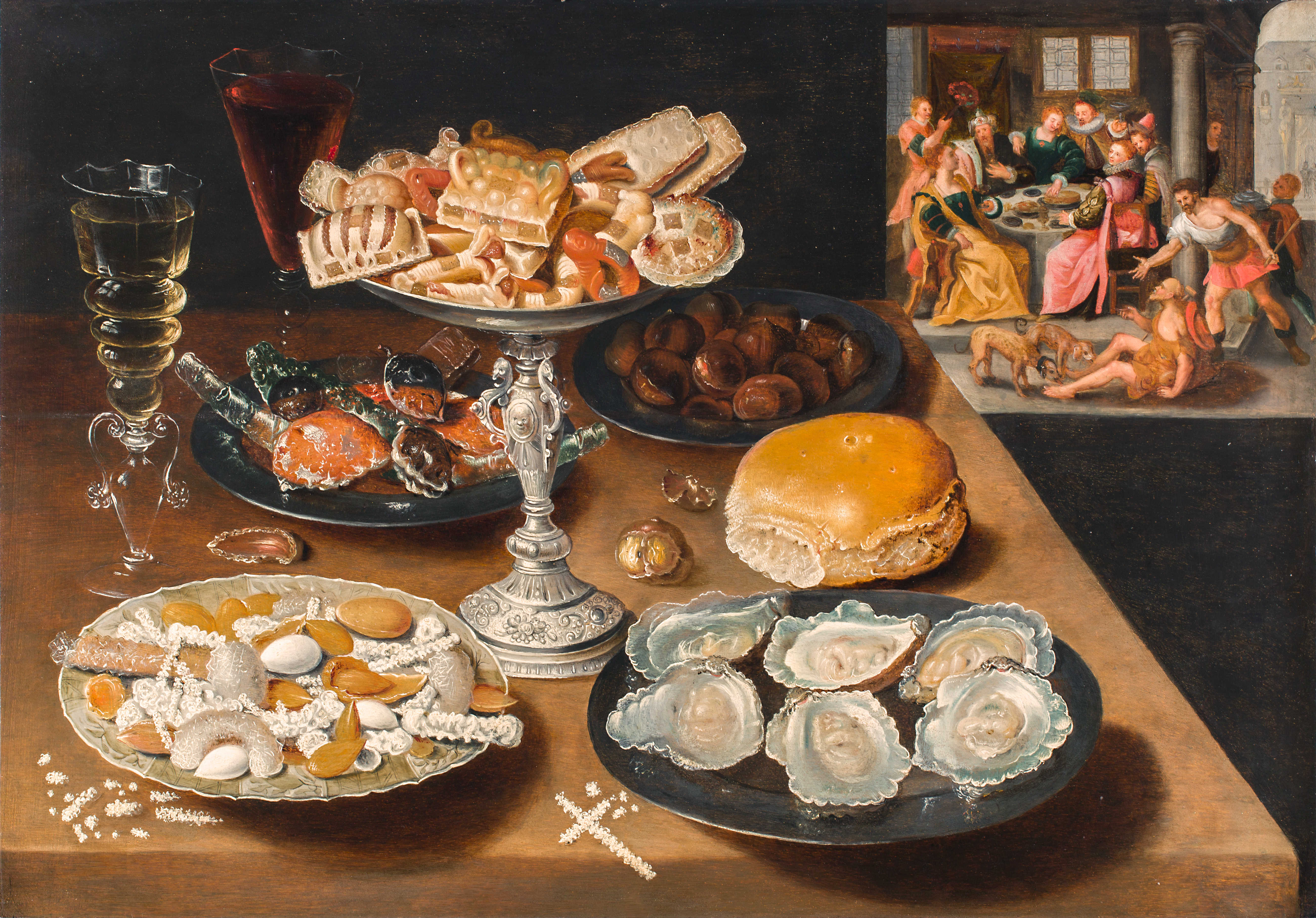 Stillleben mit dem Reichen Mann und dem Armen Lazarus by Osias Beert - circa 1608 - 51 x 73 cm Private Sammlung