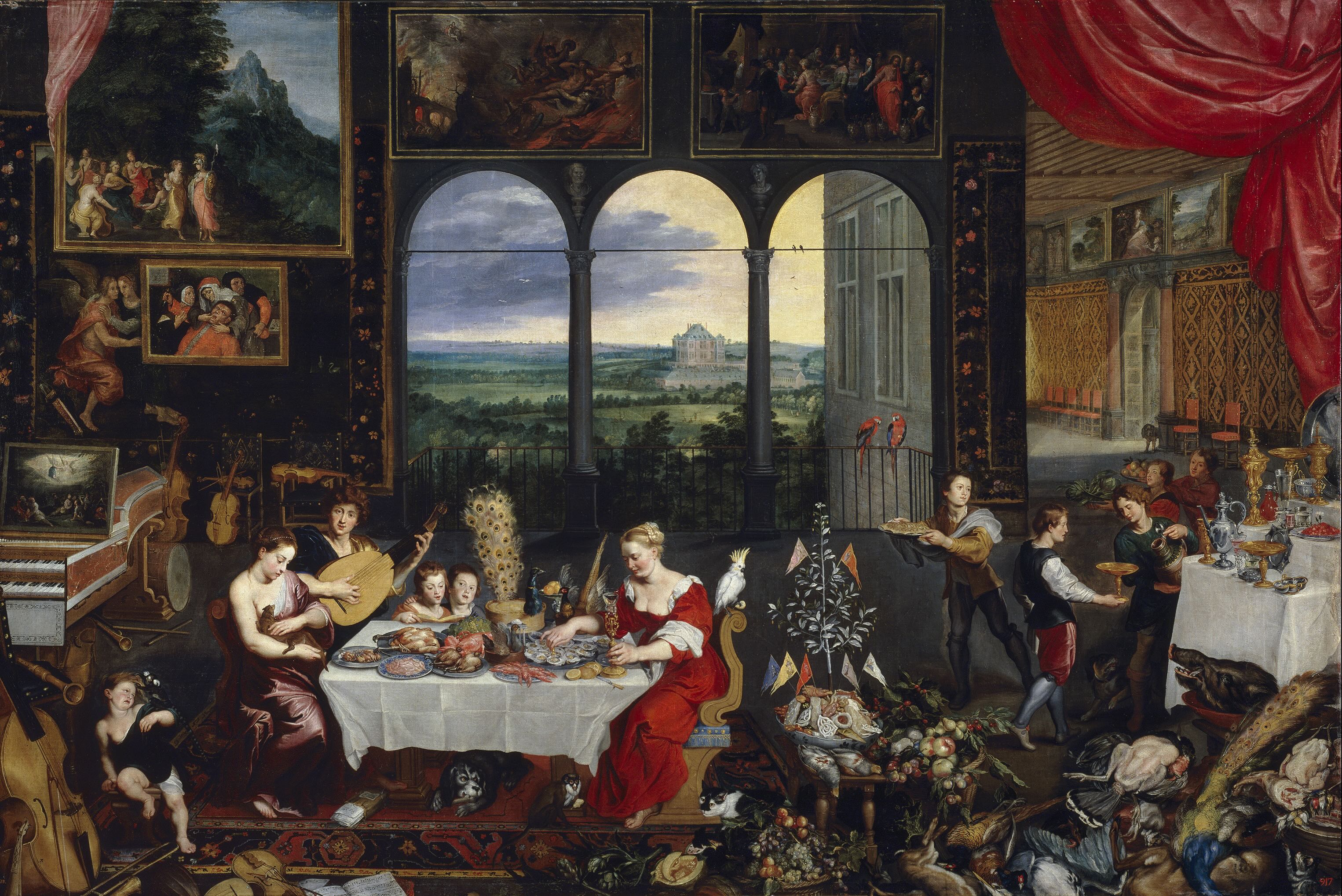 Zmysły słuchu, dotyku i smaku by Jan Brueghel the Elder - 1618 - 176 x 264 cm 