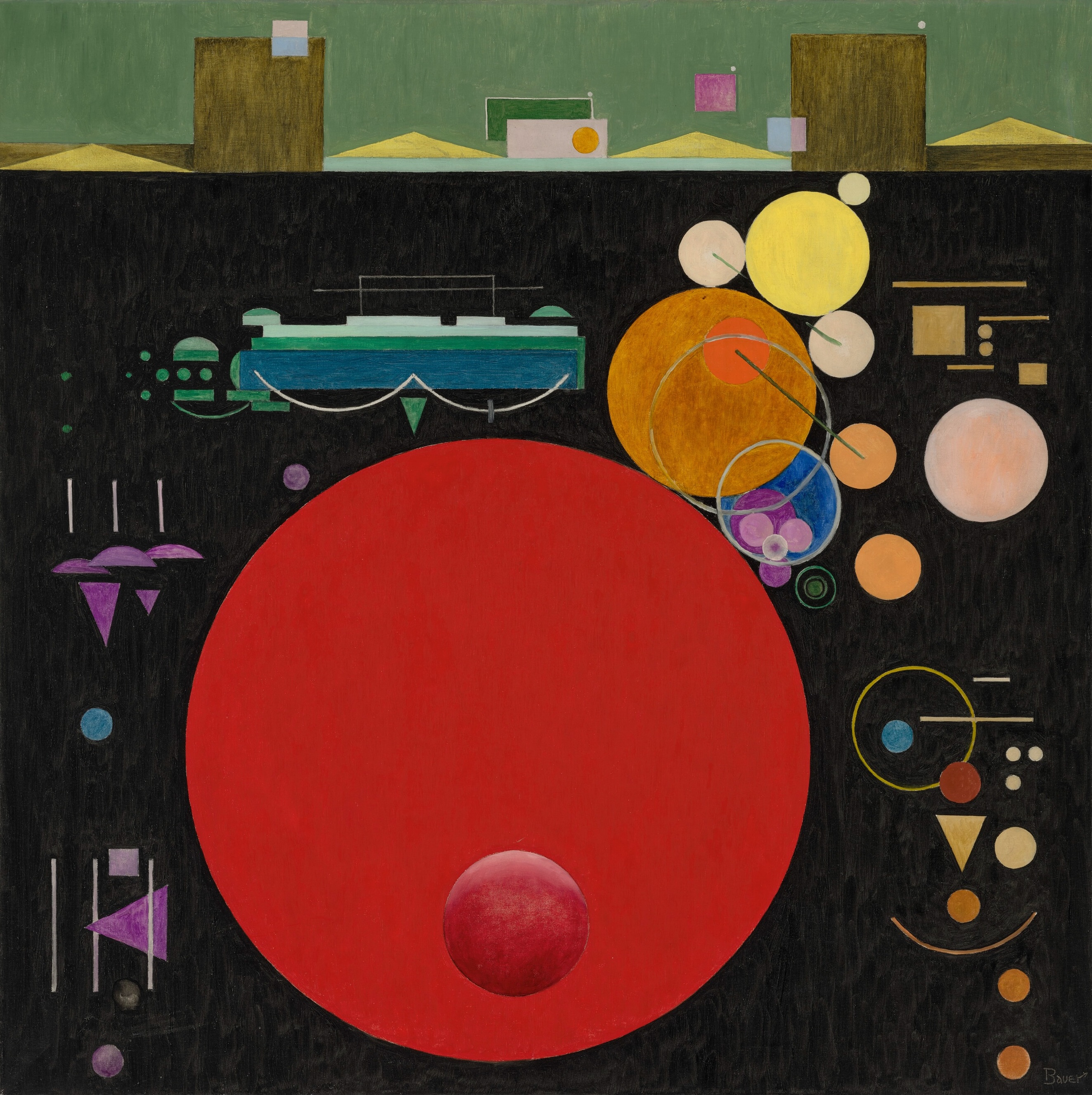 Composizione con cerchio rosso by Rudolf Bauer - 1930 - 130,3 x 130,3 cm collezione privata