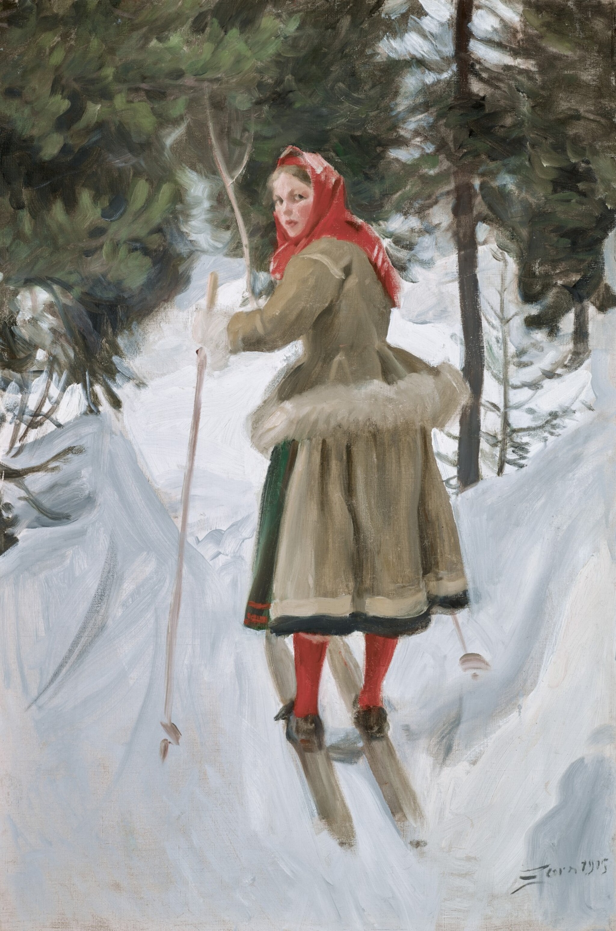 Dívka z Mora na lyžích by Anders Zorn - 1915 - 89 x 60 cm 