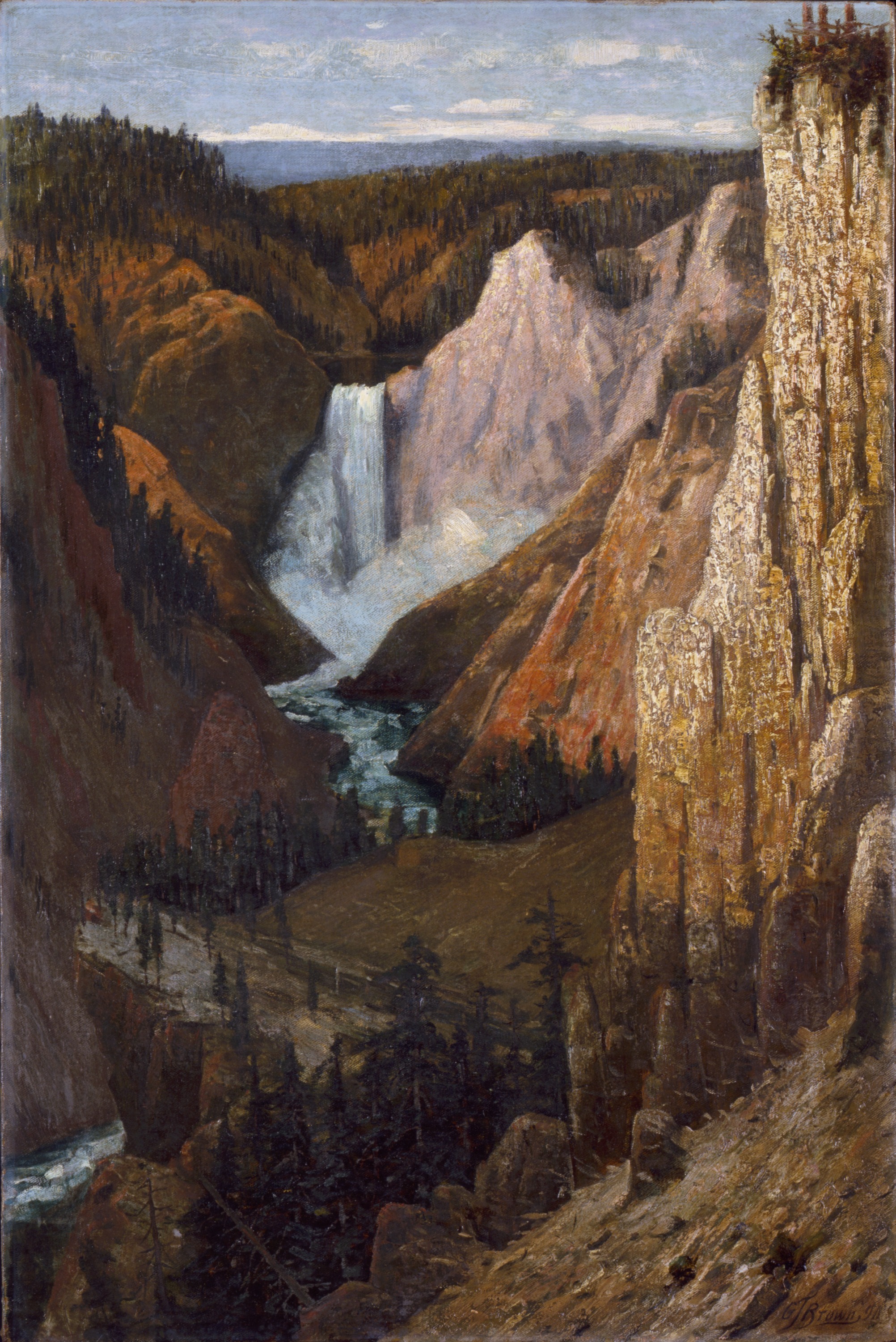 イエローストーンのロワー滝とグランドキャニオンの眺め by Grafton Tyler Brown - 1890年 - 76.9 x 51.2 cm 