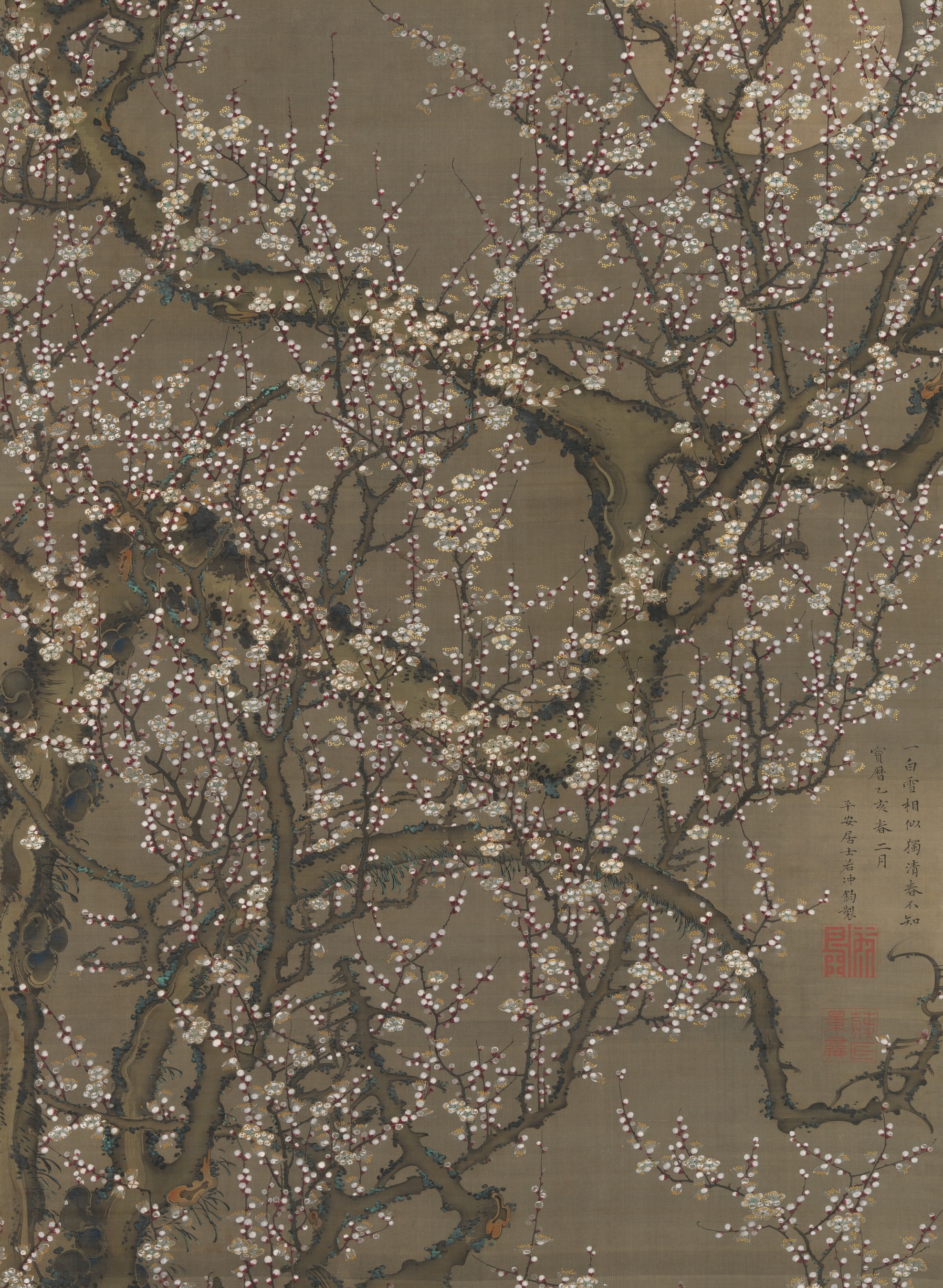 Flores blancas de ciruelo y luna (fragmento/cortado) by Itō Jakuchū - 1755 - 140.7 x 79.4 cm Museo Metropolitano de Arte