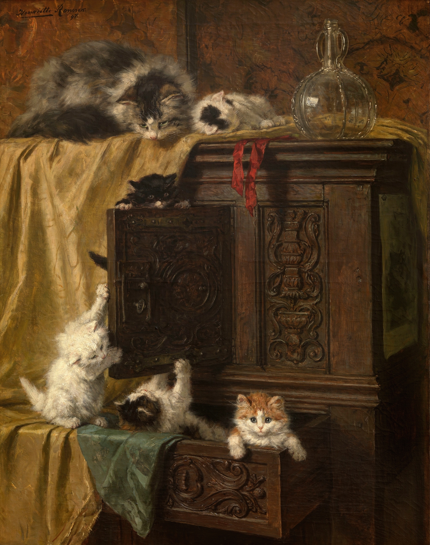 Nevhodné chování by Henriëtte Ronner-Knip - 1897 - 89 × 71 cm 