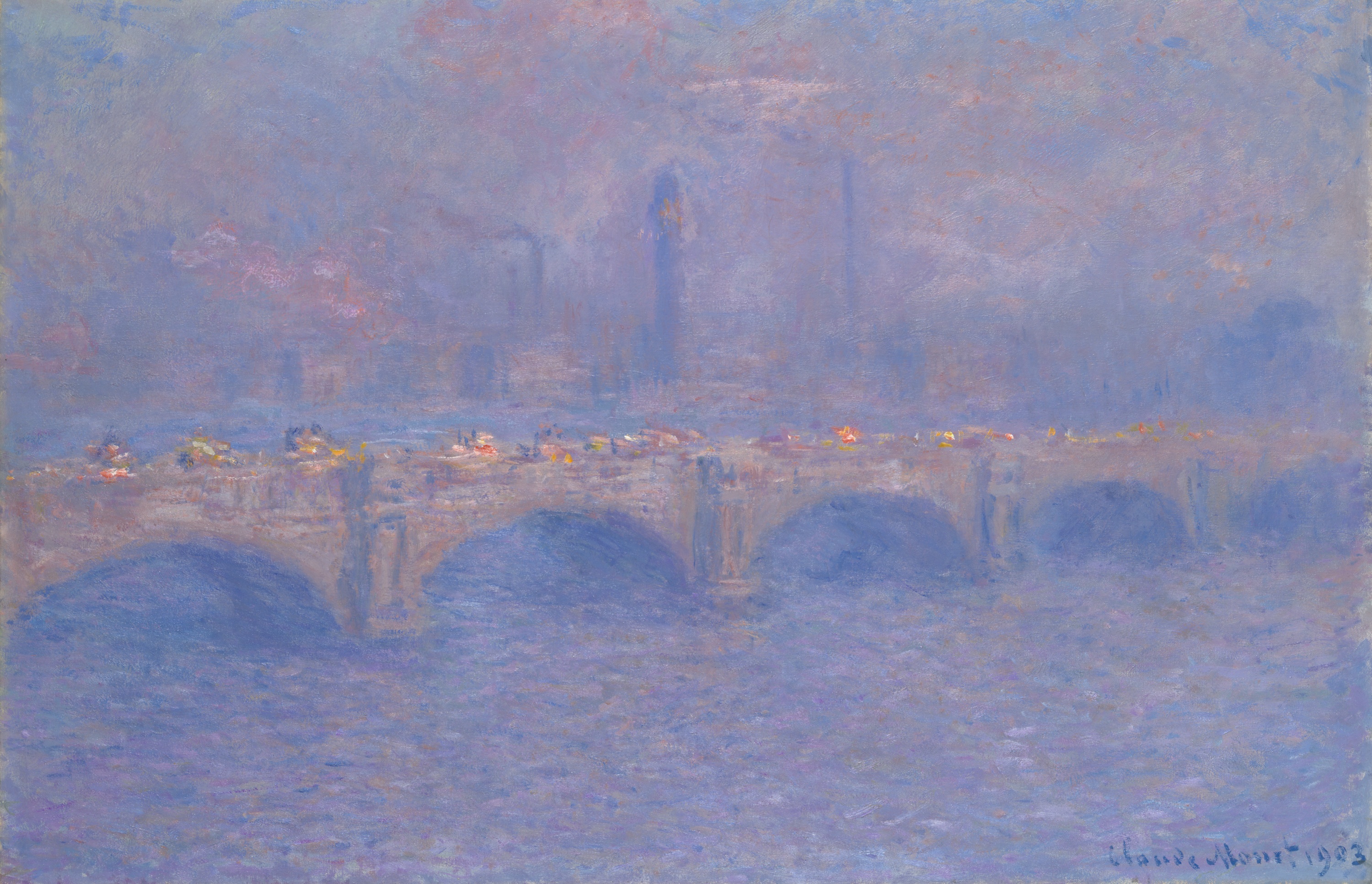 Podul Waterloo, Efectul Luminii Soarelui by Claude Monet - 1903 - 65.7 × 101 cm 