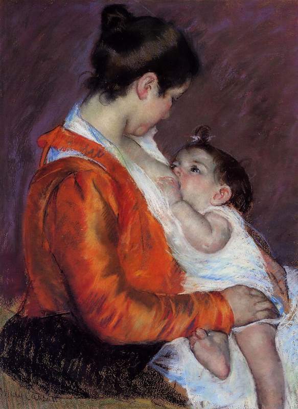 子の世話をするルイーズ by Mary Cassatt via DailyArt mobile app