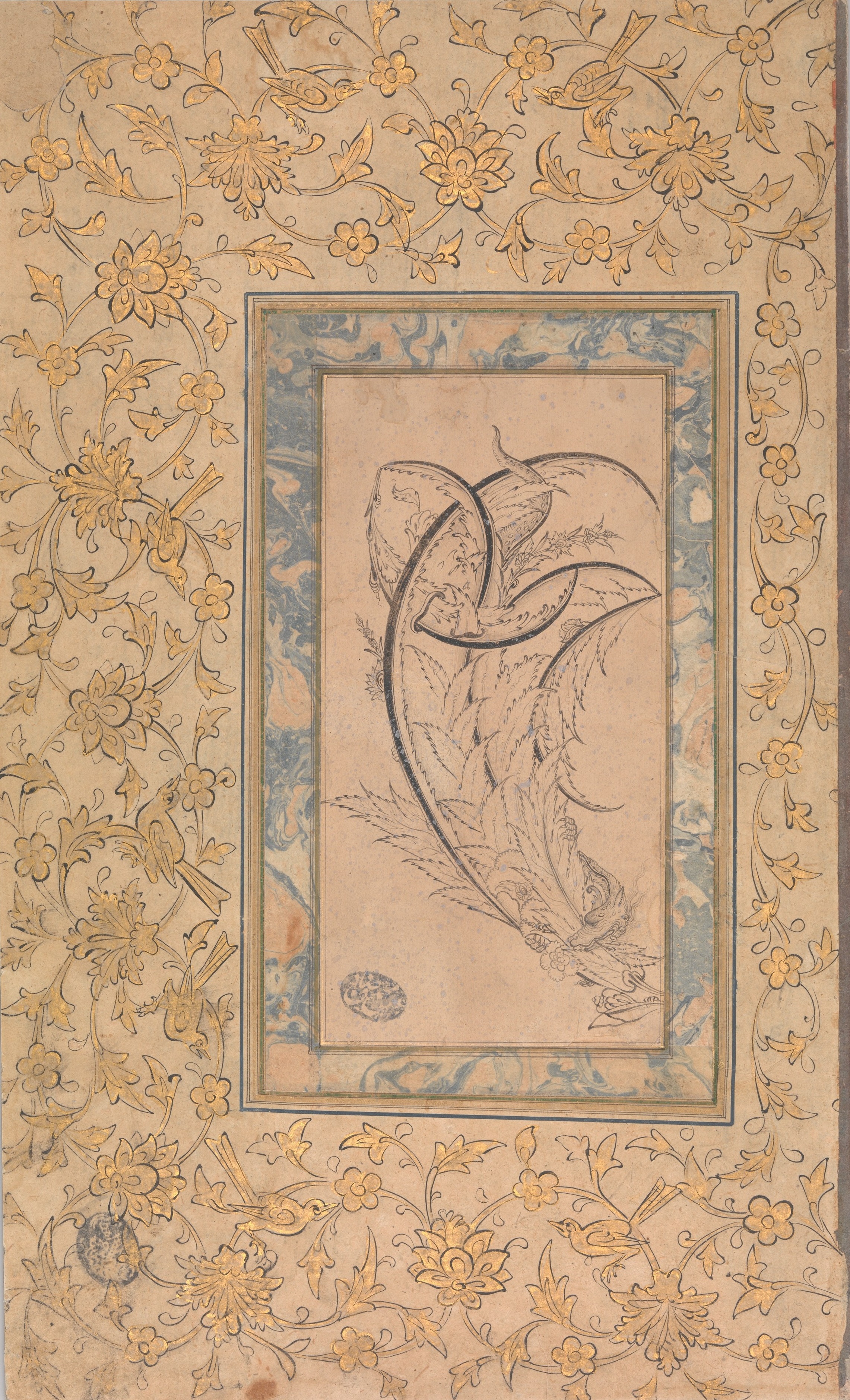 साज़ के पत्तों से लिपटा ड्रैगन by Unknown Artist - c. 1550–70 - 55.9 x 40.6 सेमी 
