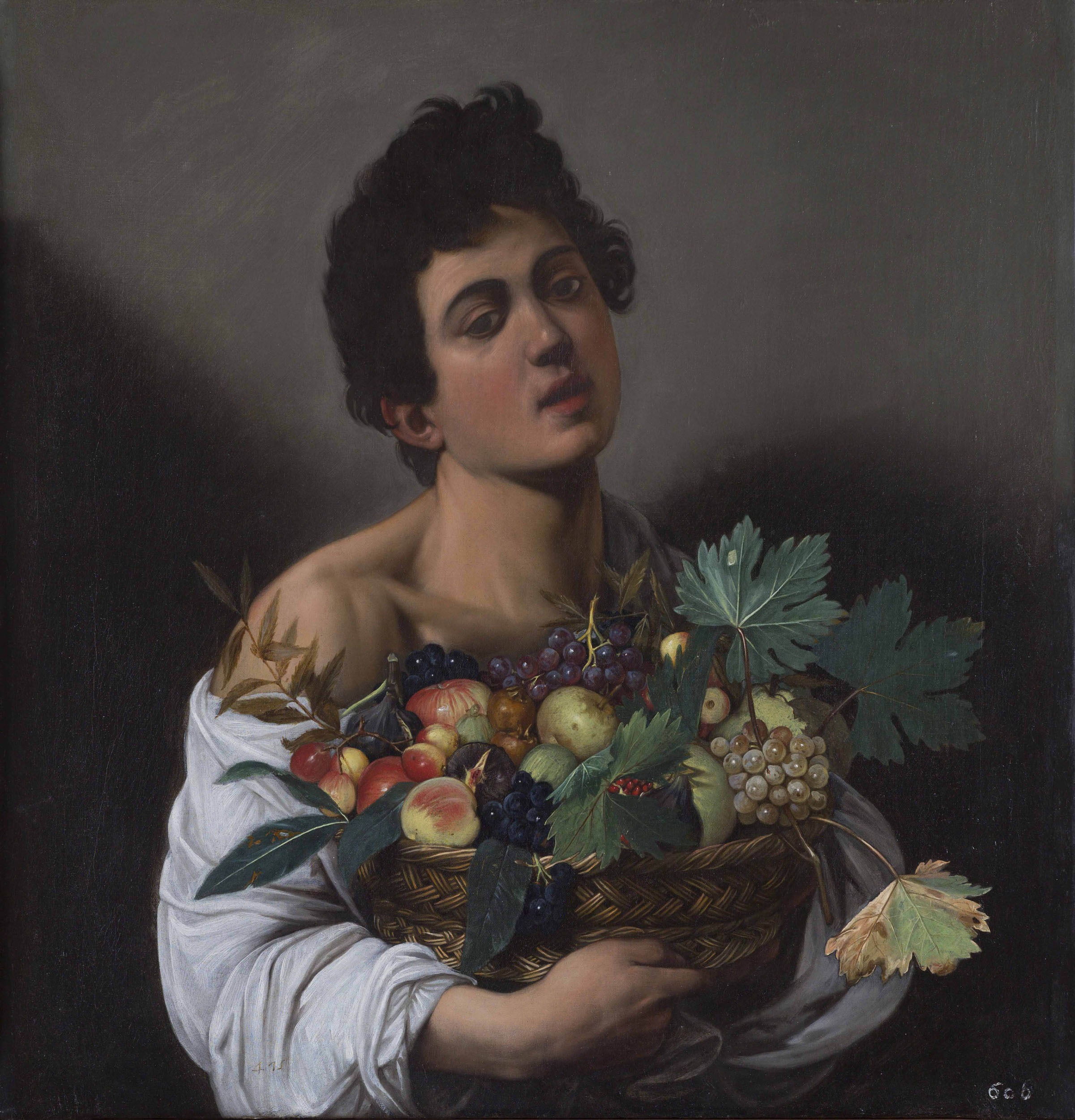 Boy with Basket of Fruit by  Caravaggio - c. 1595 - 70 x 67 cm Galleria Borghese