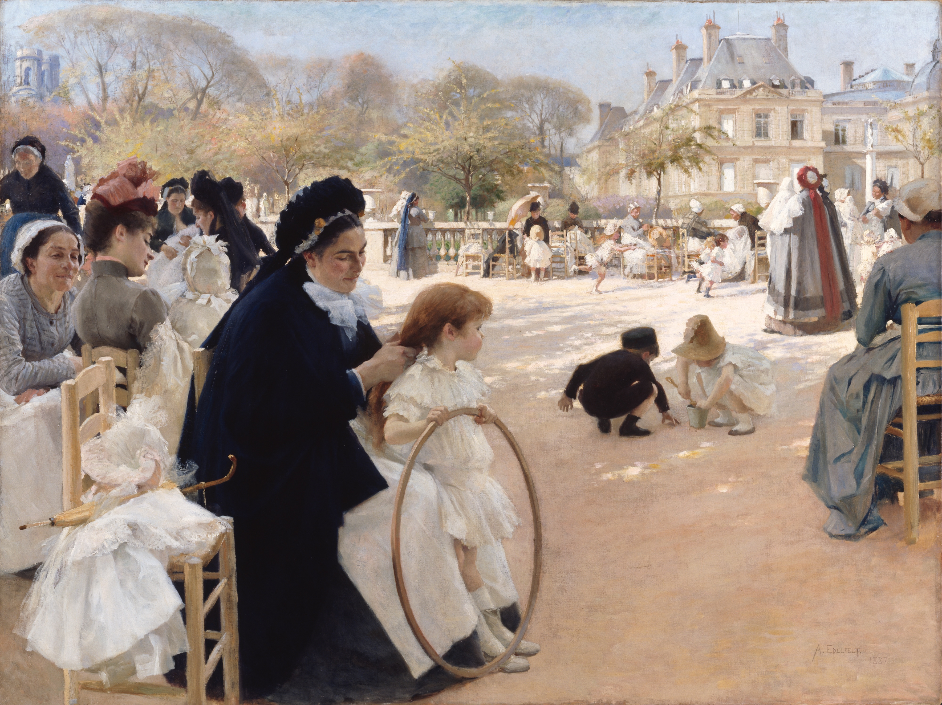 The Luxembourg Gardens, Paris by Albert Edelfelt - 1887 - 141.5 x 186.5 cm Finnish National Gallery