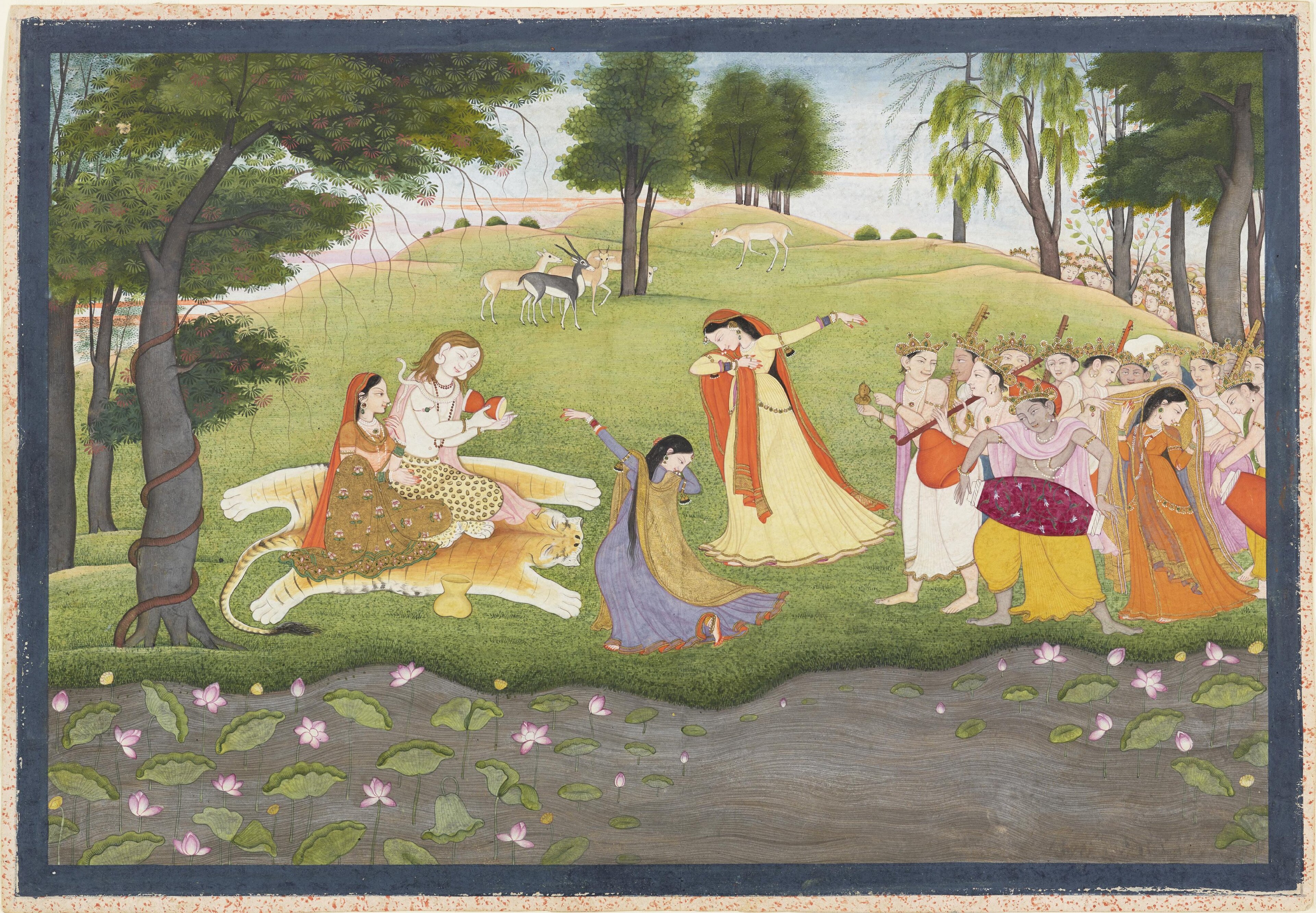 Tanrılar, Şiva ve Parvati İçin Şarkı Söylüyor ve Dans Ediyor by Bilinmeyen Sanatçı - 1780-1790 civarı - 20,3 x 30,5 cm Philadelphia Sanat Müzesi