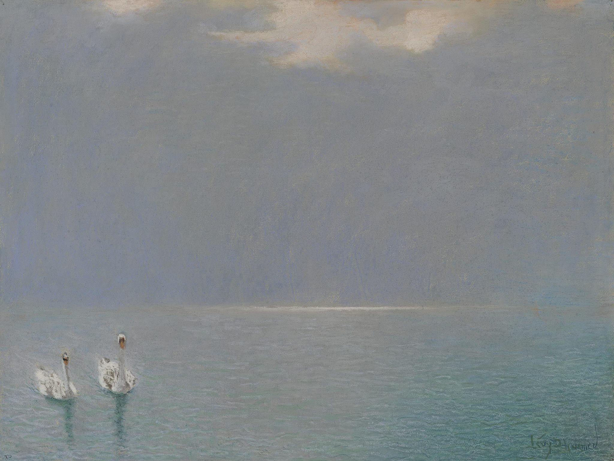 Kuğu Gölü (orig. "Swan Lake") by Lucien Lévy-Dhurmer - 20. yy - 48.5 x 64 cm özel koleksiyon