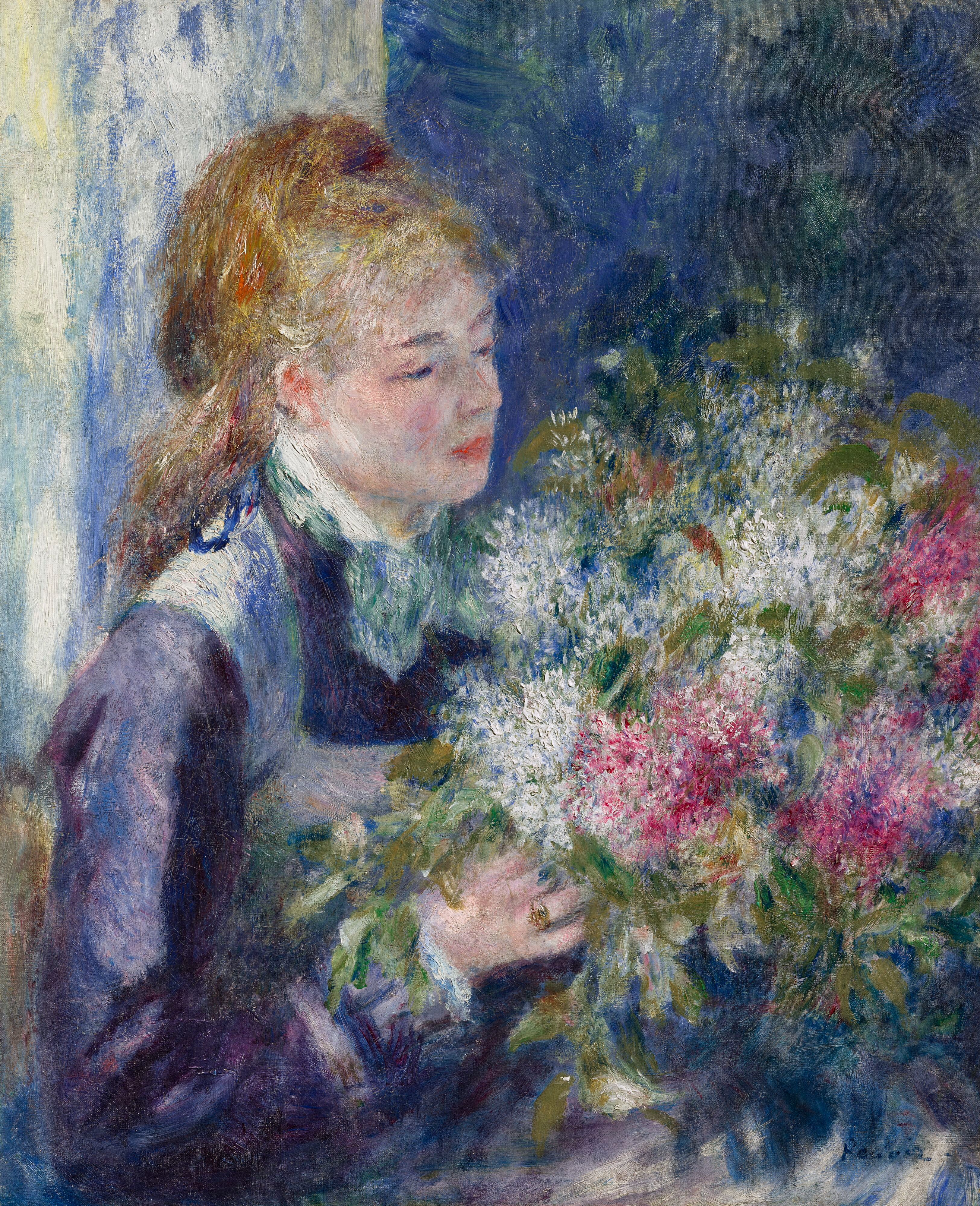 The Woman with Lilacs (Portrait of Nini Lopez) by Pierre-Auguste Renoir - 1876-1877 - 71.1 x 58.4 cm private collection