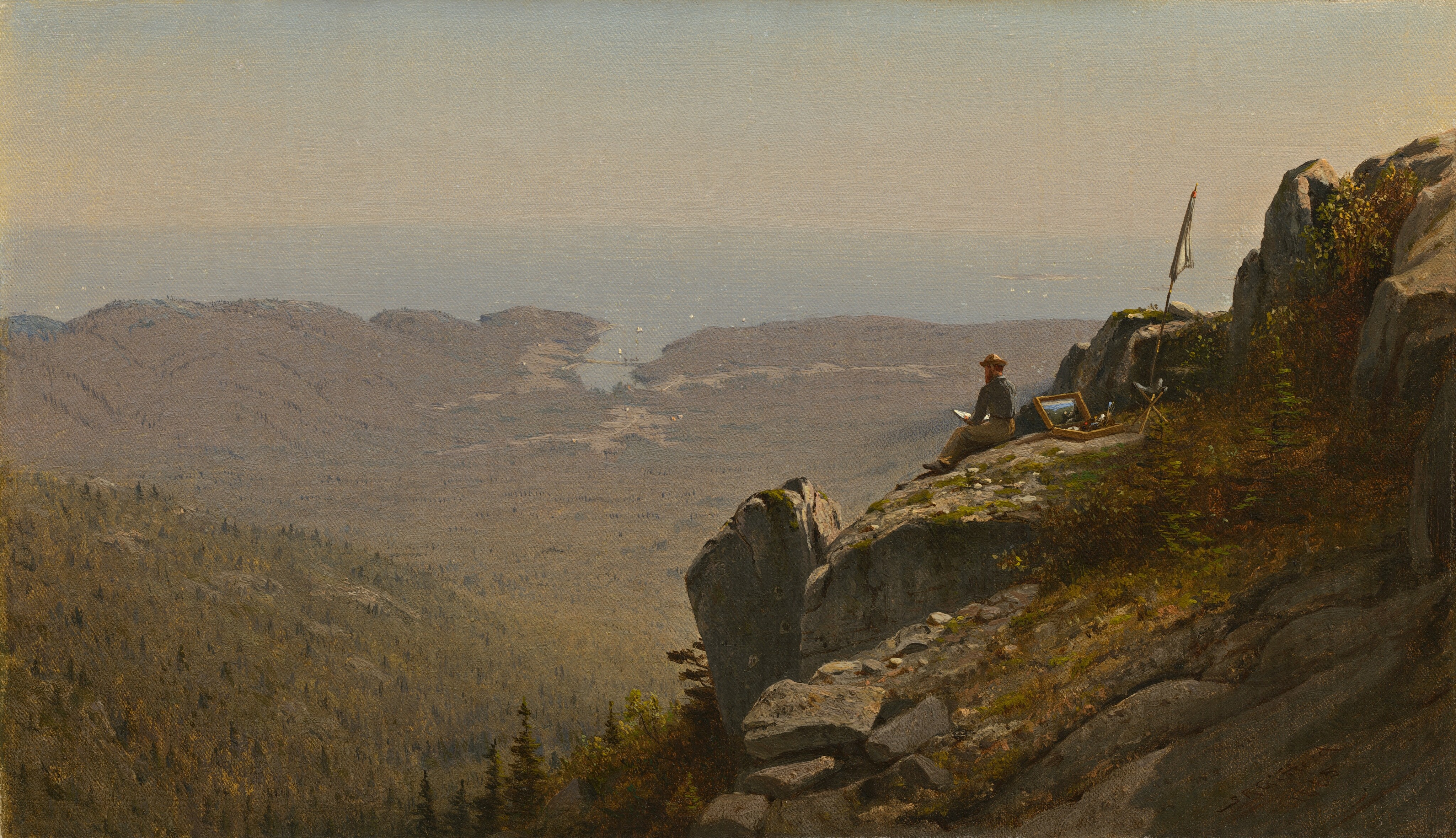 Umělec kreslící na hoře Mount Desert v Maine by Sanford Robinson Gifford - 1864-1865 - 27,9 x 48,3 cm 