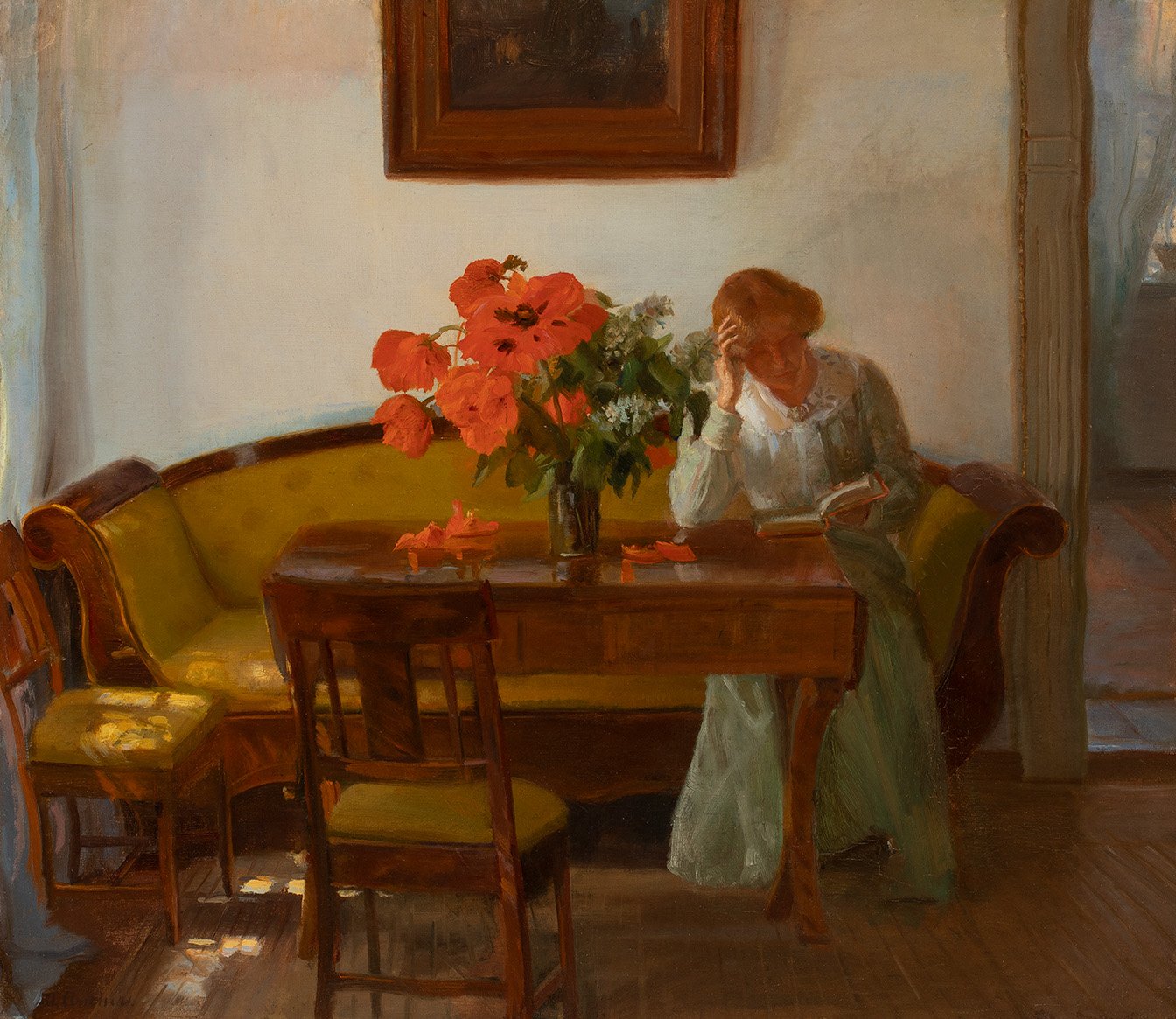 붉은 양귀비가 있는 실내 (Interior with Red Poppies) by Anna Ancher - 1905 - 56.2 x 65 cm 