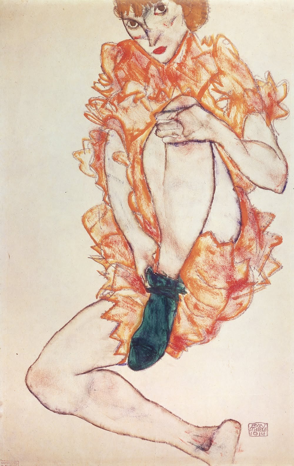 The Green Stocking by Egon Schiele - 1914 - 47 x 29.2 cm private collection