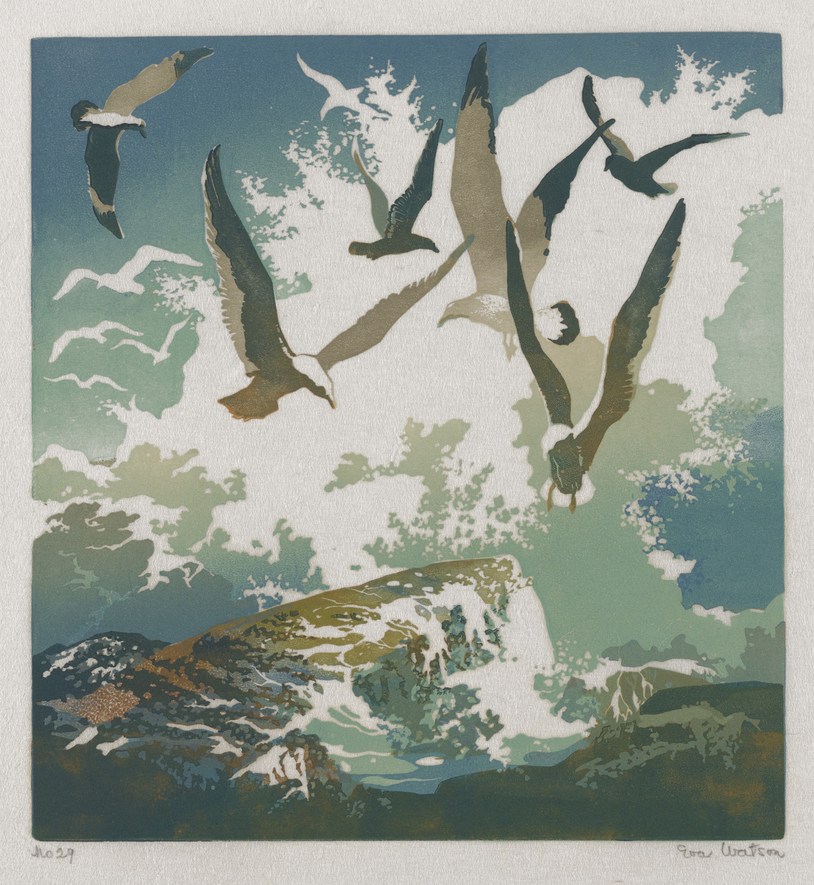 Gulls and Spray by Eva Auld Watson - 1942 - 28.26 × 26.83 cm Minneapolis Institute of Art